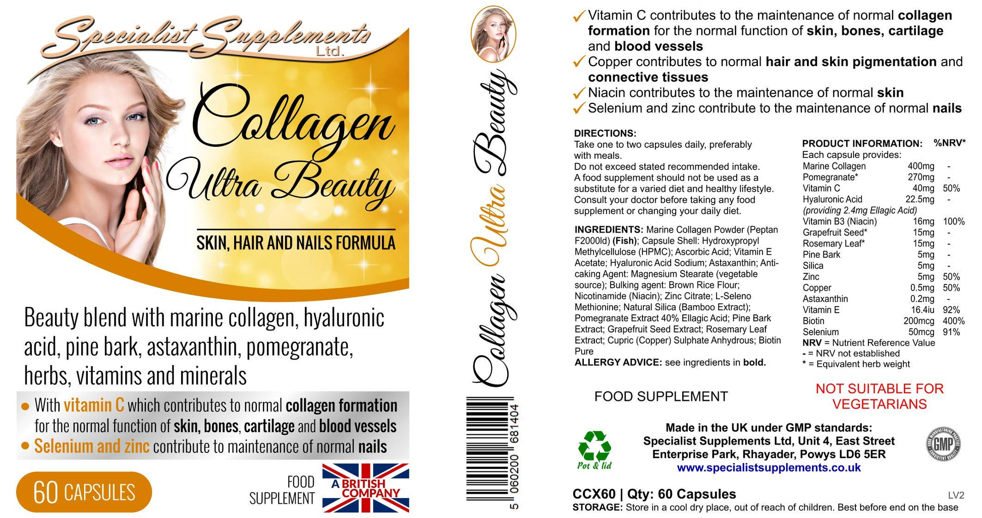 Specialist Supplements Collagen Ultra Beauty Marine Collagen, Hyaluronic Acid, Vitamin, Mineral Specialist Supplements buy supplements canada
