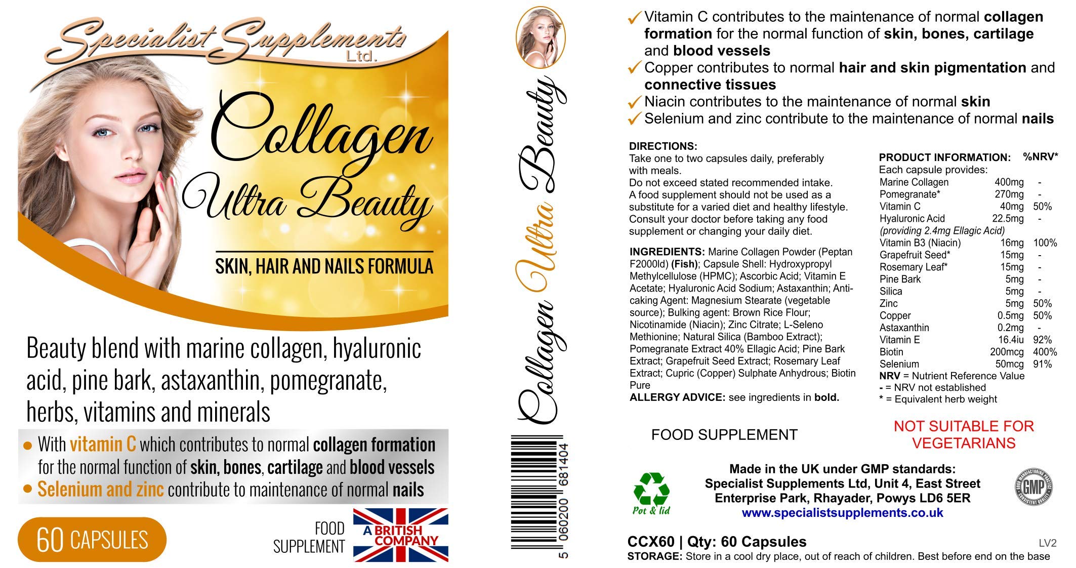 Specialist Supplements Collagen Ultra Beauty Marine Collagen, Hyaluronic Acid, Vitamin, Mineral Specialist Supplements buy supplements canada