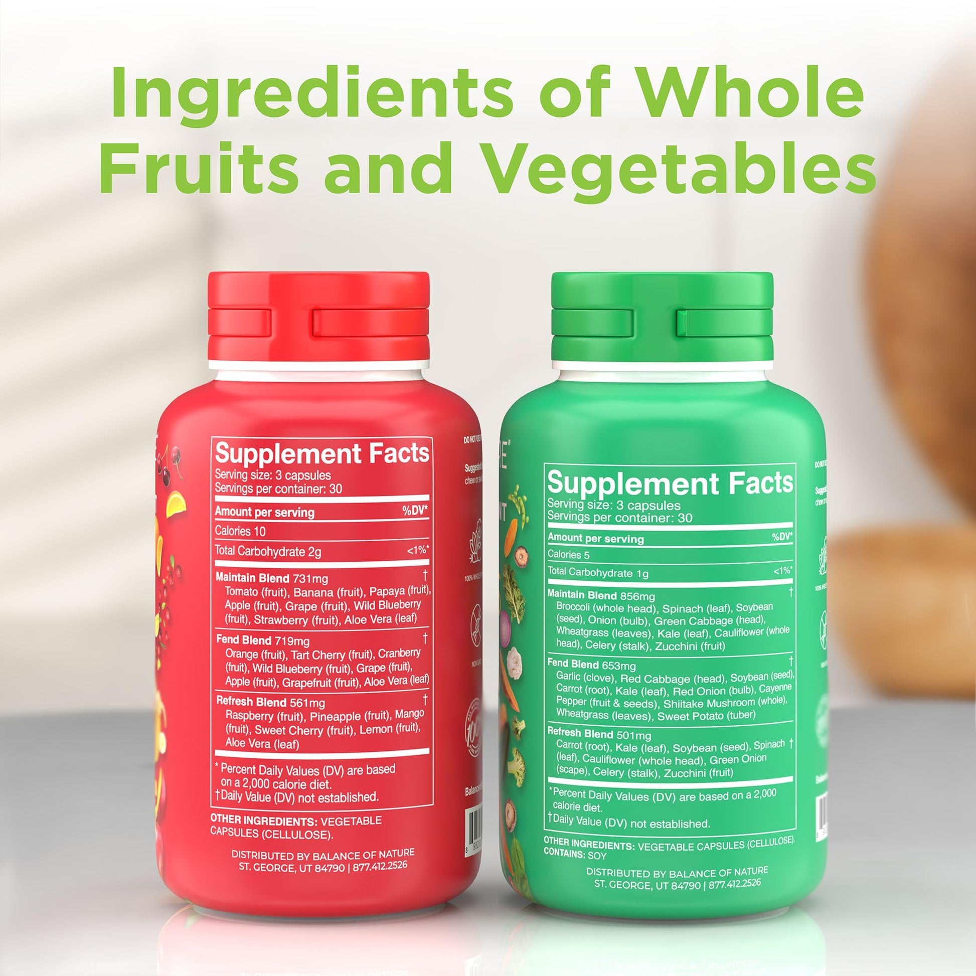 Balance of Nature Fruits & Veggies Supplements - Whole Fruit and Vegetable Ingredients for Women, Men, and Kids - 90 Fruits Capsules, 90 Veggies Capsules - 1 Set Balance of Nature buy supplements canada