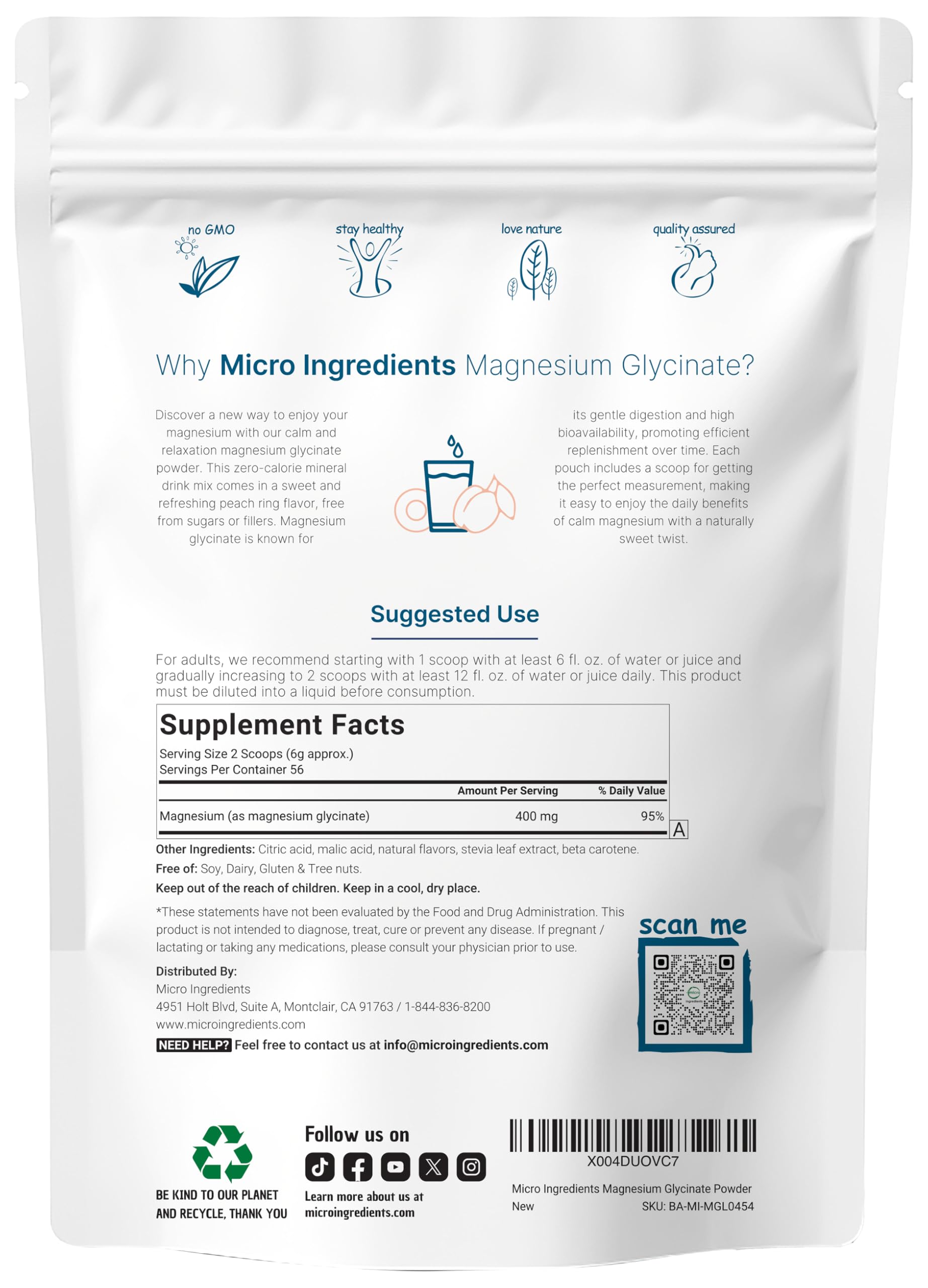 Magnesium Powder, 12oz (56 Servings) | Magnesium Glycinate Powder | Sweet Peach Ring Flavored | Sleep, Muscle, Heart & Nerve Health Support | Easily Absorbed | Non-GMO, Vegan, Sugar Free Micro Ingredients buy supplements canada
