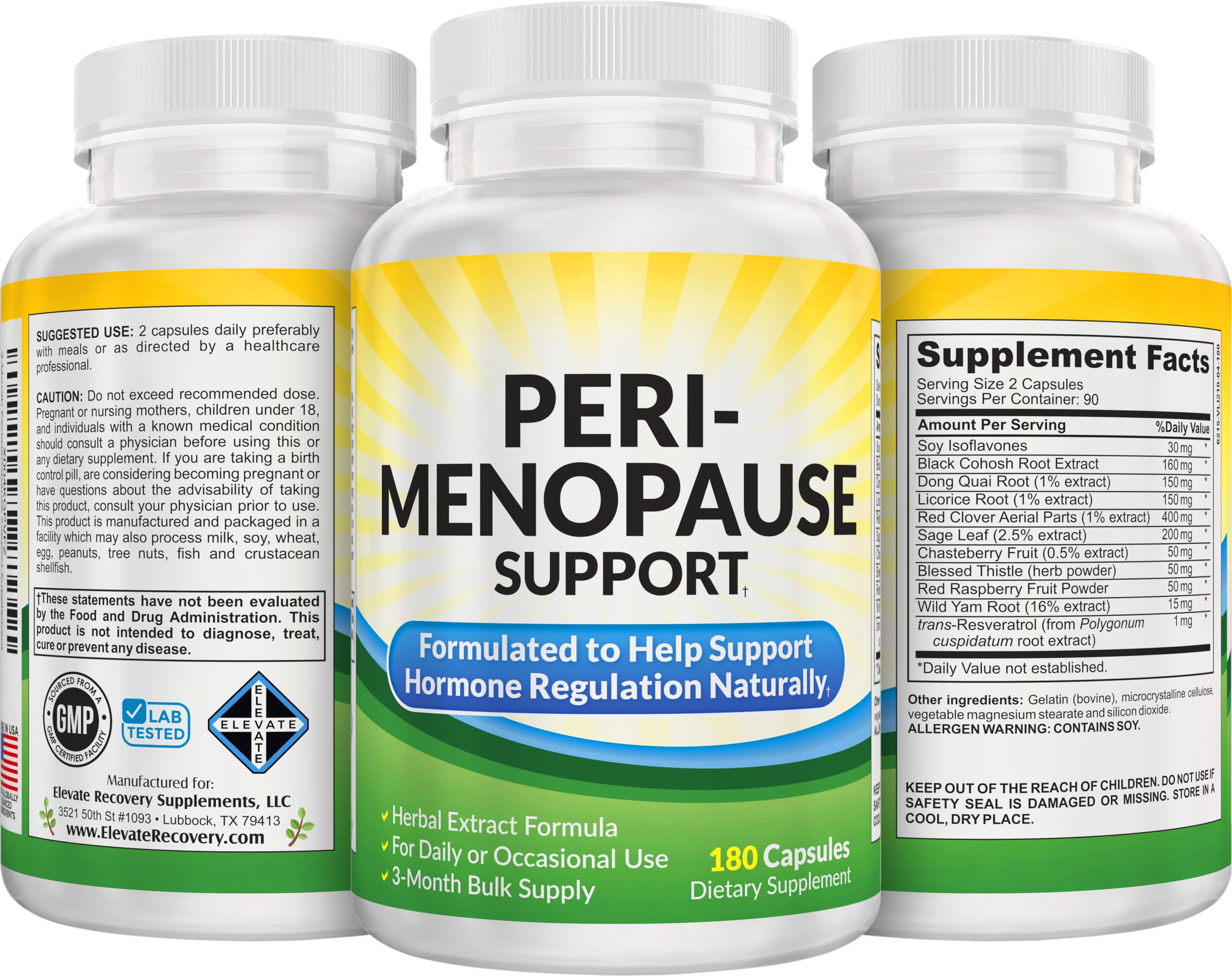 Perimenopause Support (3-Month) Supplement Blend | Women's Health & Hormone Support with 11 Herbs & Extracts | Female Hormonal Balance Supplements | 90-Day Bulk Supply | 180 Capsules Elevate Recovery Supplements buy supplements canada