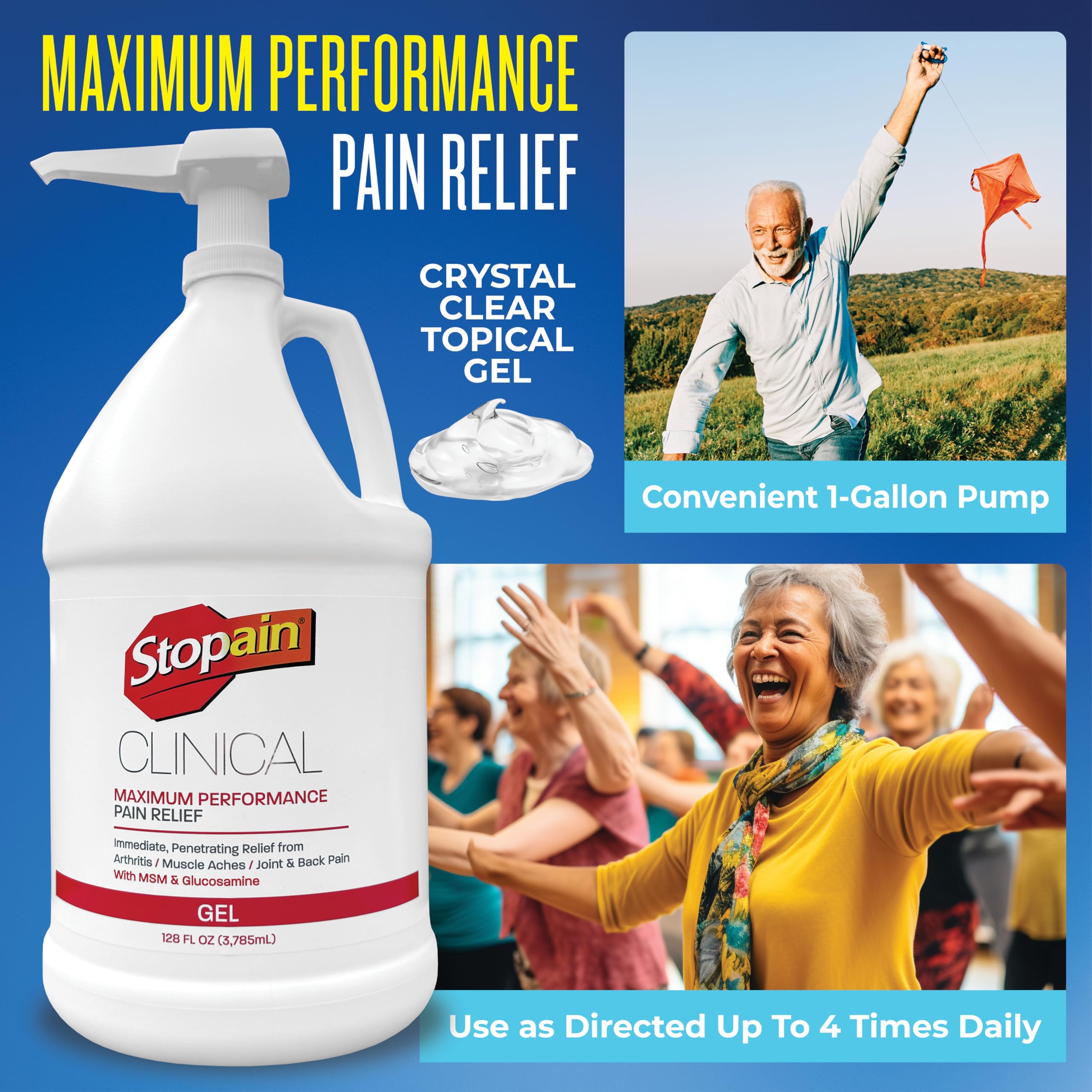 Stopain Clinical Pain Relief Gel 1 Gallon - Professional Formula for Arthritis, Knee, Back & Muscle Pain - Maximum Strength Gel for Joint & Nerve Pains with 10% Menthol Plus Glucosamine - Made in USA Stopain buy supplements canada