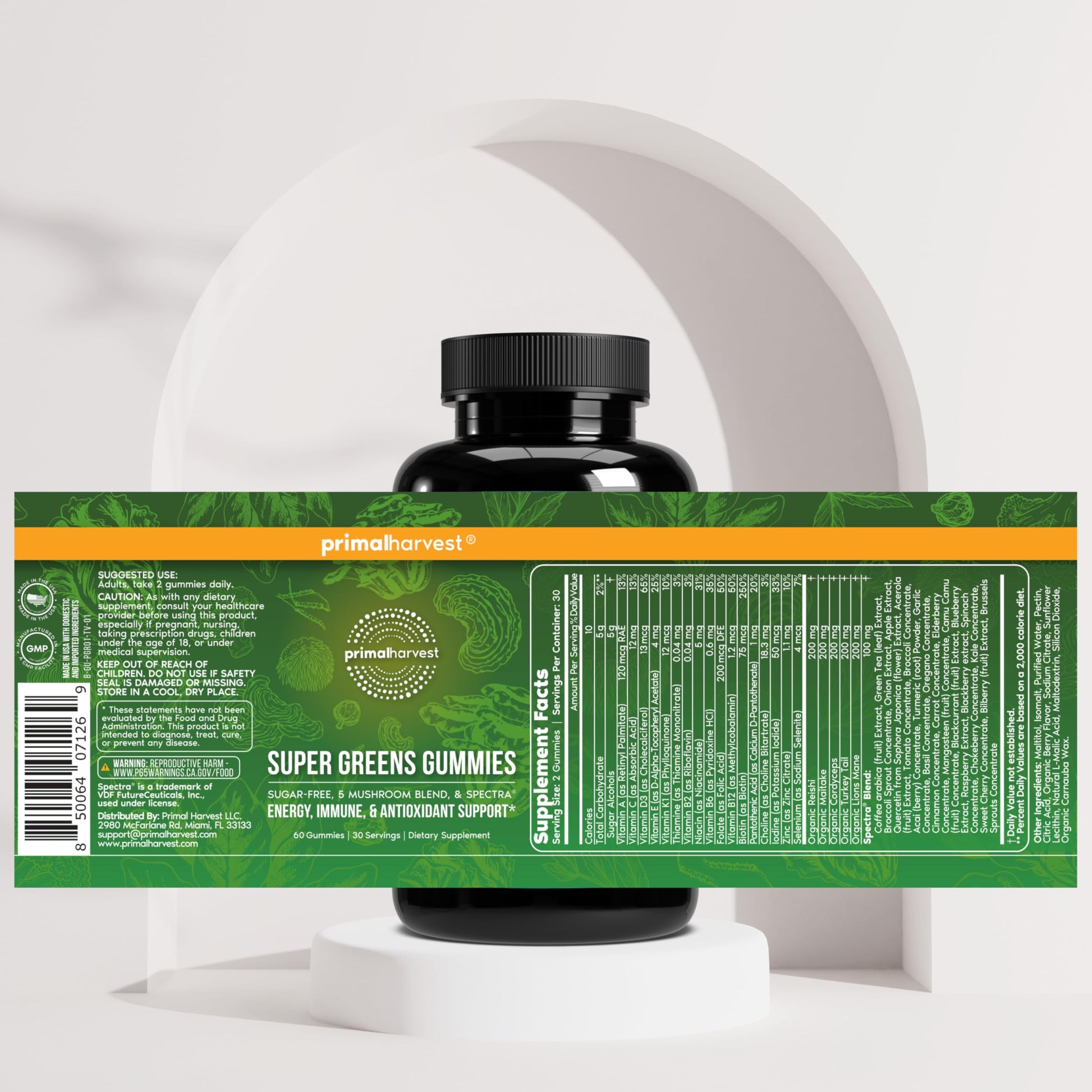 Primal Harvest Super Greens Gummies, Superfood Blend with Adaptogenic Mushrooms Vitamins & Nutrient-Rich Minerals & Antioxidants for Energy & Immune Support 1 Pack 60 Count, Primal Harvest buy supplements canada