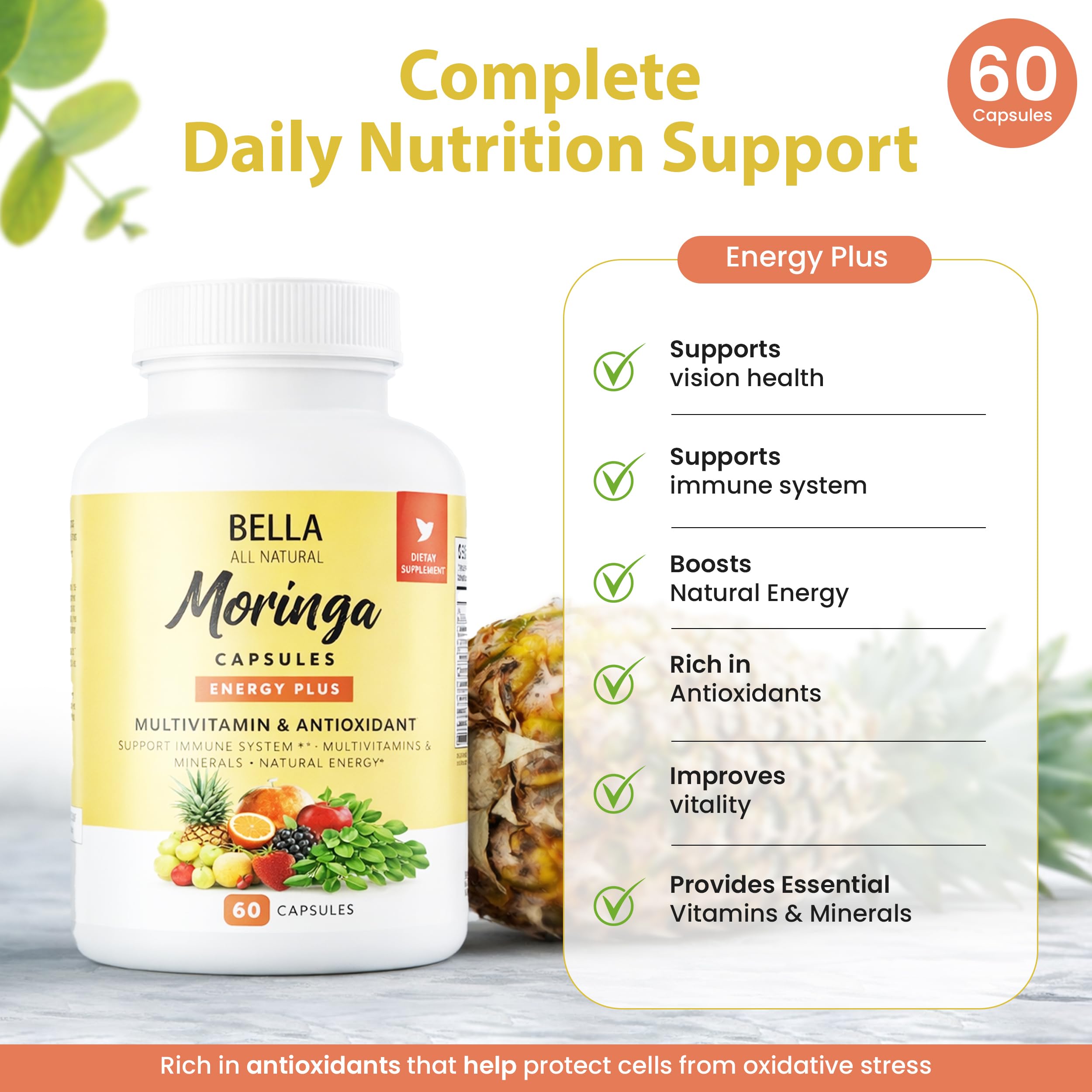 Bella All Natural Moringa Capsules 60 Count - Moringa Oleifera Leaf Supplement with Pomegranate & Elderberry Flavor, Pure Organic Moringa Capsules for Immune, Energy & Skin Health Support Bella All Natural buy supplements canada