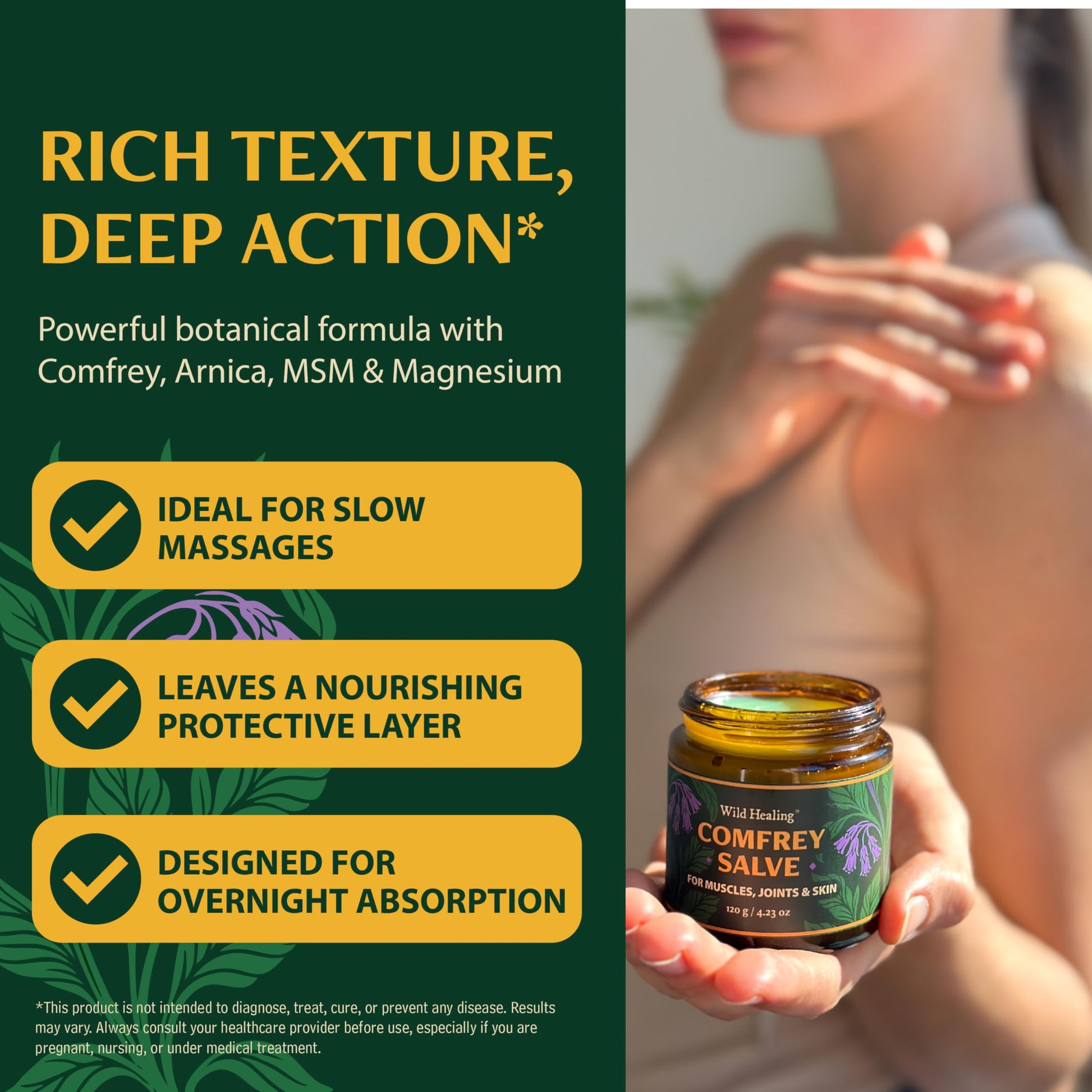 Wild Healing Comfrey Salve – Concentrated Herbal Balm with Arnica, Magnesium & MSM – Soothing Botanical Cream for Joints, Muscles & Dry Skin – 4.23 oz Wild Healing buy supplements canada