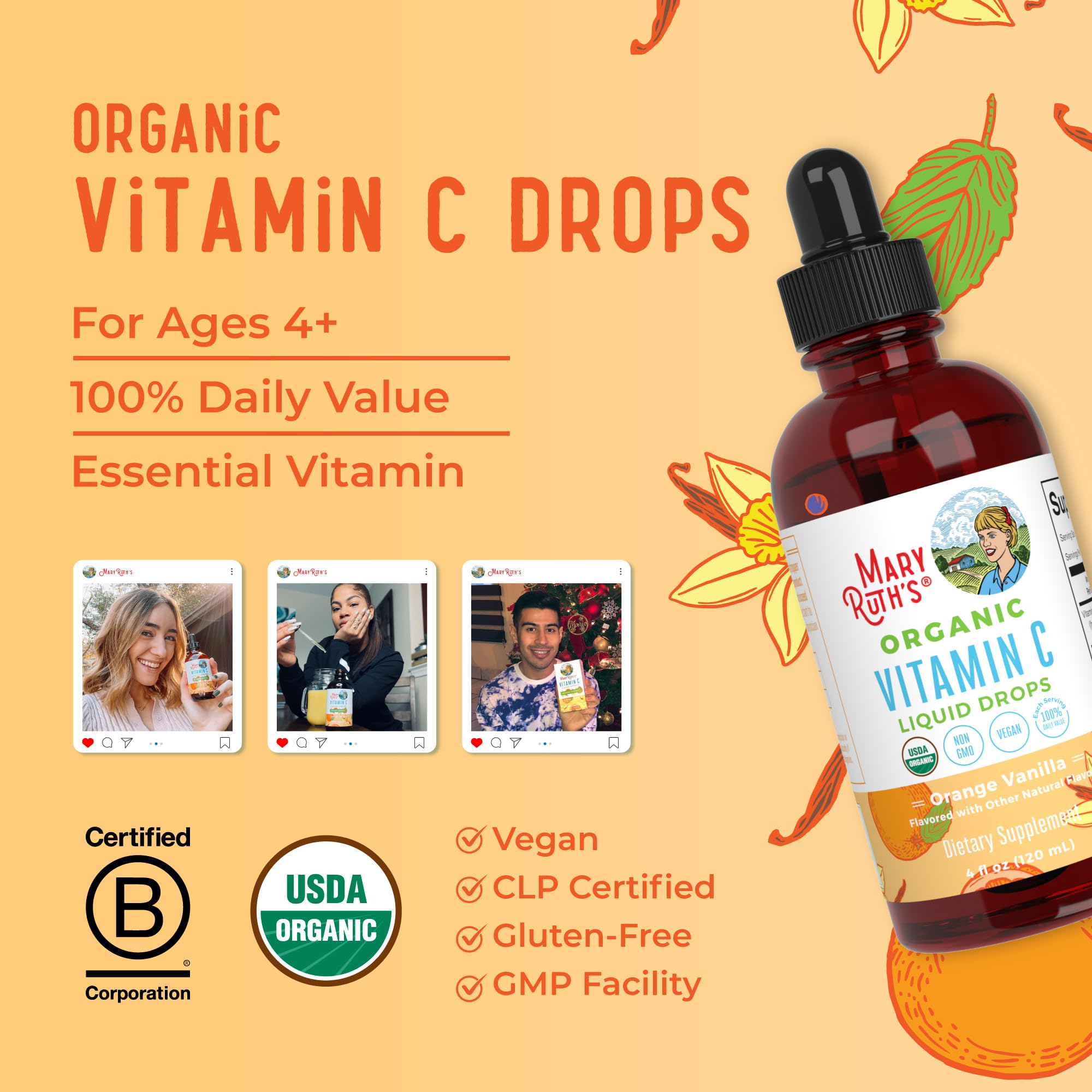 MaryRuth Organics Organic Vitamin C Supplement | Liquid Vitamin C Liquid Drops for Adults & Kids | Immune Support Supplement for Overall Health | Vegan | Non-GMO | Gluten Free | 4 Fl Oz MARYRUTH'S buy supplements canada