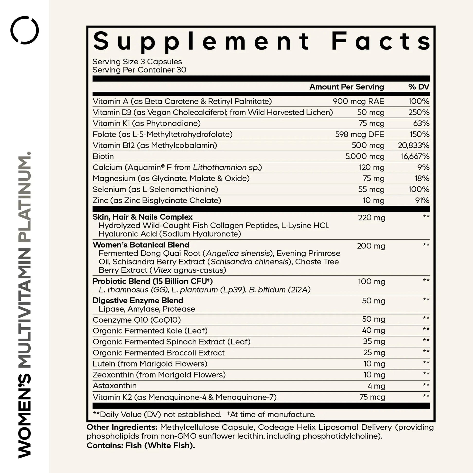 Codeage Women’s Multivitamin Platinum - Vitamins A D3 K1 K2 B12 & Minerals, CoQ10, Skin, Hair & Nails Complex, Collagen, Botanicals, Probiotics Codeage buy supplements canada