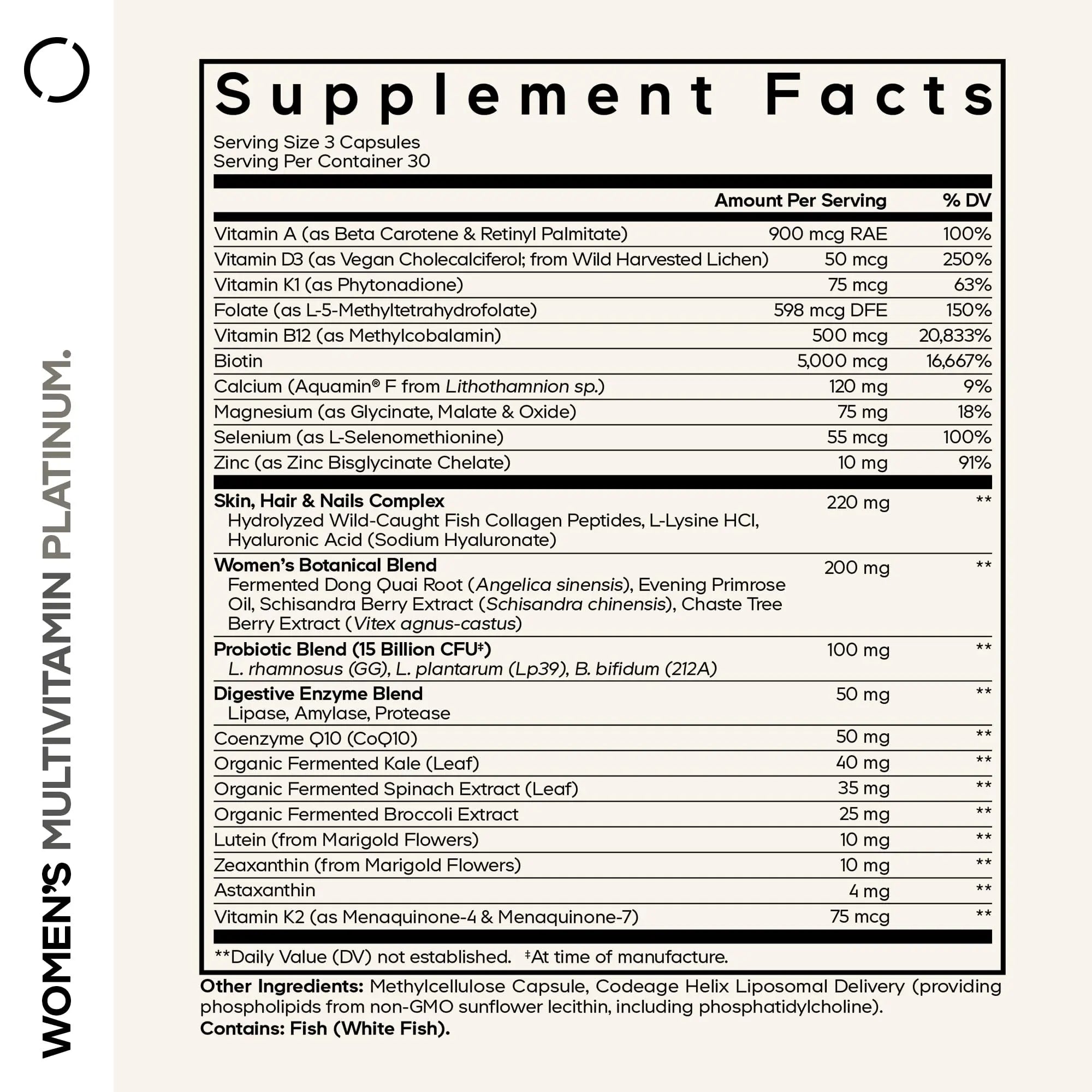 Codeage Women’s Multivitamin Platinum - Vitamins A D3 K1 K2 B12 & Minerals, CoQ10, Skin, Hair & Nails Complex, Collagen, Botanicals, Probiotics Codeage buy supplements canada