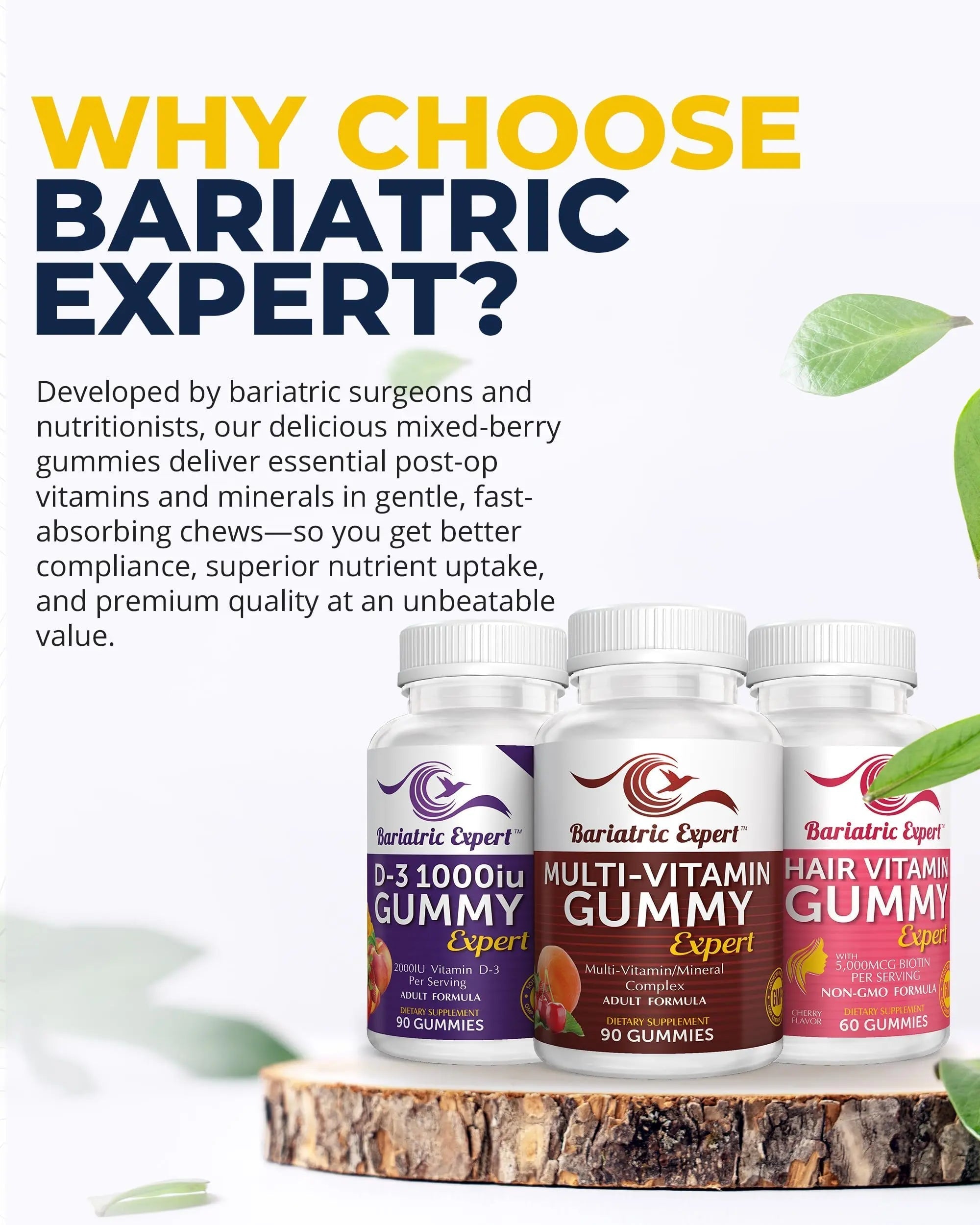 Bariatric Multivitamin 3 Pack, Multivitamin Gummy 90 Chews. - D3 Gummies 90 Chew - Hair Vitamin Gummy 60 Chews. Bariatric Food Expert buy supplements canada