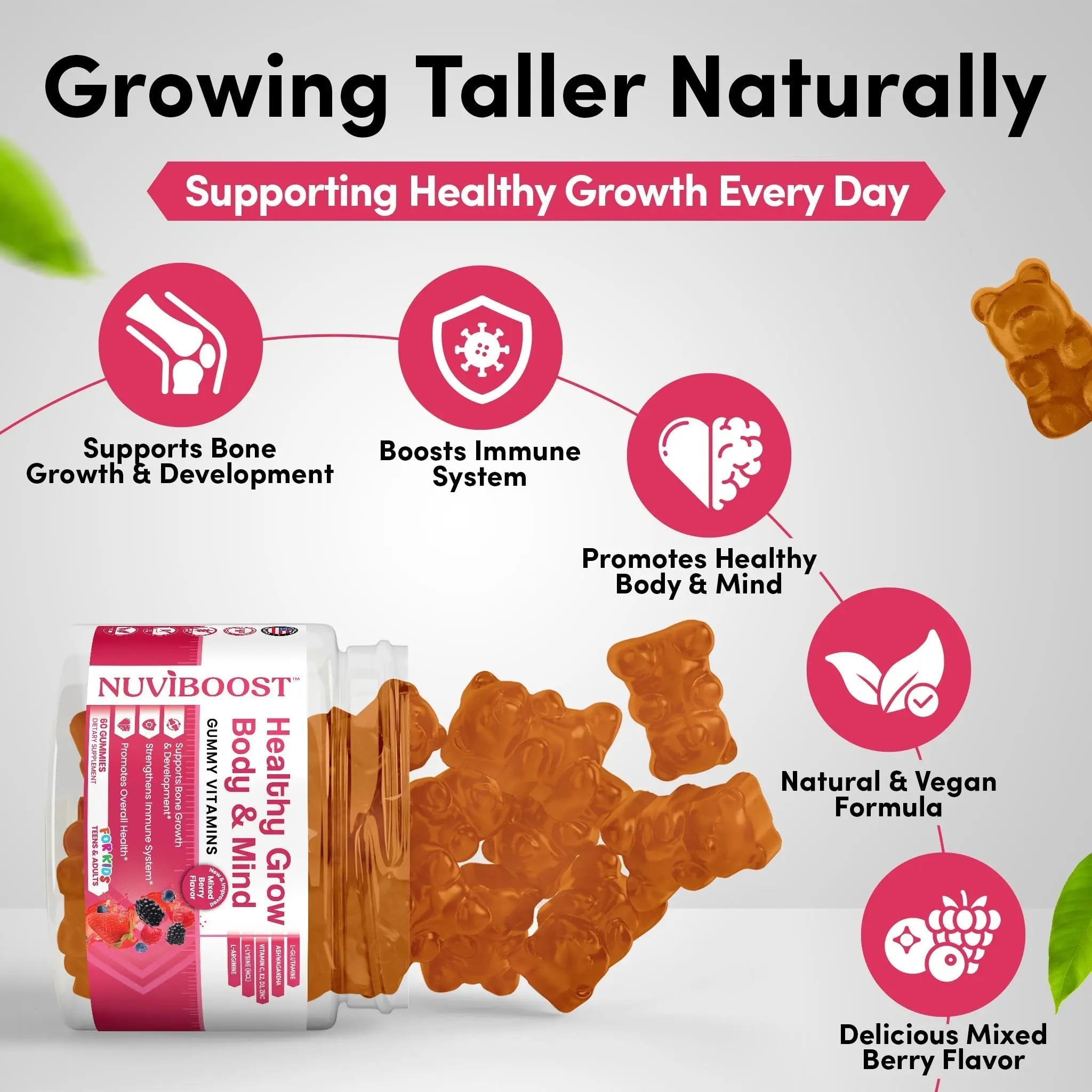 NUVIBOOST Healthy Grow Height Growth Gummies Rich in Calcium, Vitamins C, D3, K2, L-Arginine, Ashwagandha, and Others NUVIBOOST buy supplements canada