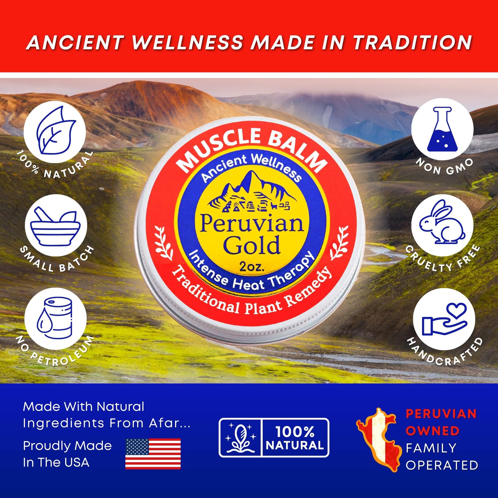 Sore Muscle Balm - Peruvian Gold Intense Heat Therapy Muscle Rub. 500K Scoville Heat Units Melts Away Sore, Painful Muscles. 2oz Peruvian Gold buy supplements canada