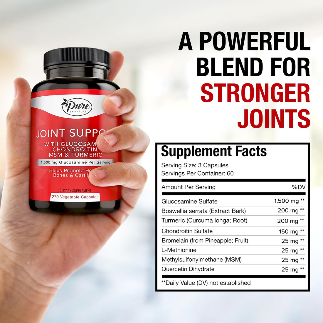 Pure By Nature Joint Support, Glucosamine with Chondroitin Turmeric MSM Boswellia Supplement, 270 Capsules Pure By Nature buy supplements canada