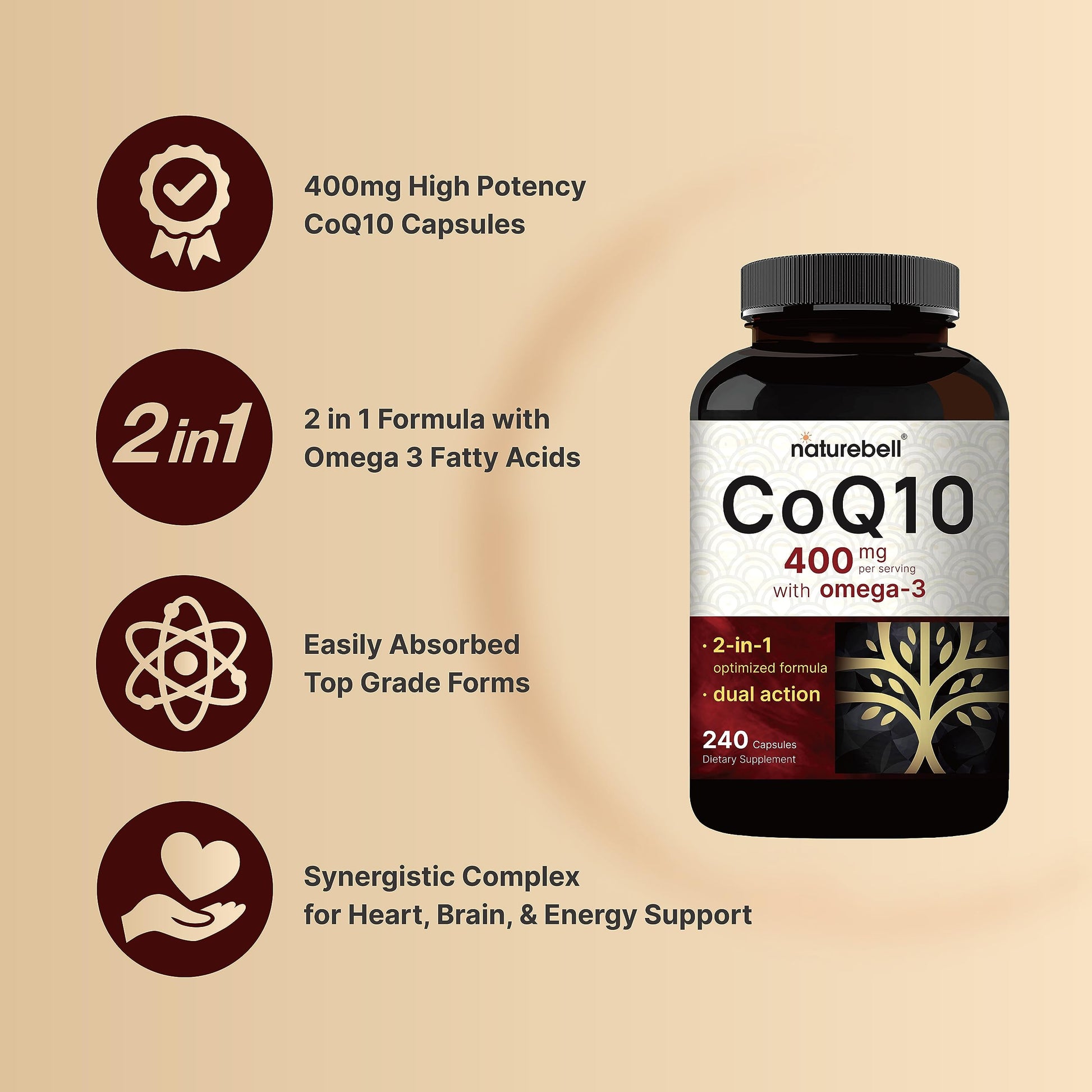 CoQ10 (Ubiquinone) 400mg with Omega 3 Fatty Acids, 240 Capsules | Stable High NatureBell buy supplements canada