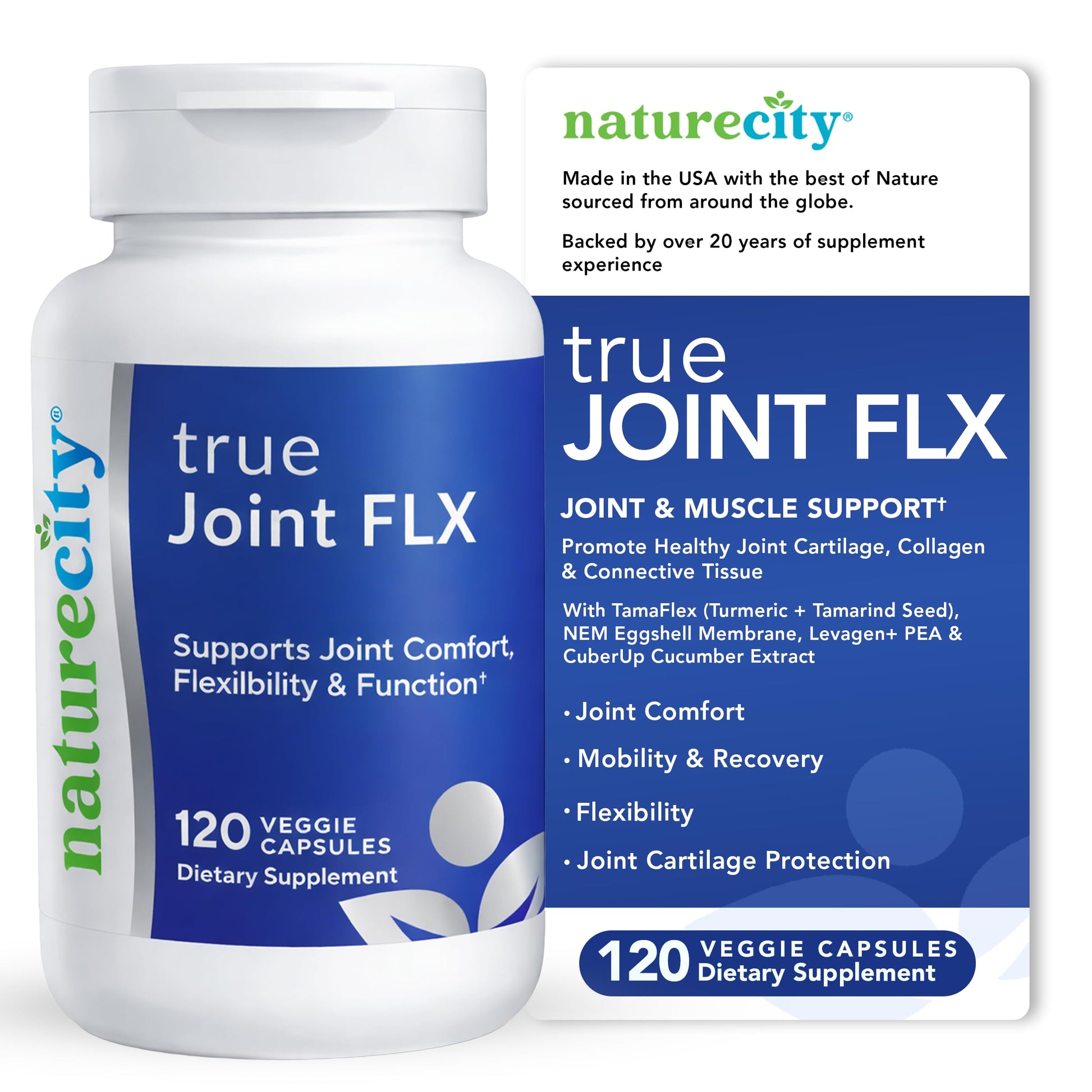 NatureCity True-Joint FLX Joint Supplement Formula (120 Capsules) | TamaFlex, NEM Eggshell Membrane, Levagen+ PEA & CuberUp | Supports Joint Comfort, Flexibility, Mobility, Function & Cartilage Health NatureCity buy supplements canada