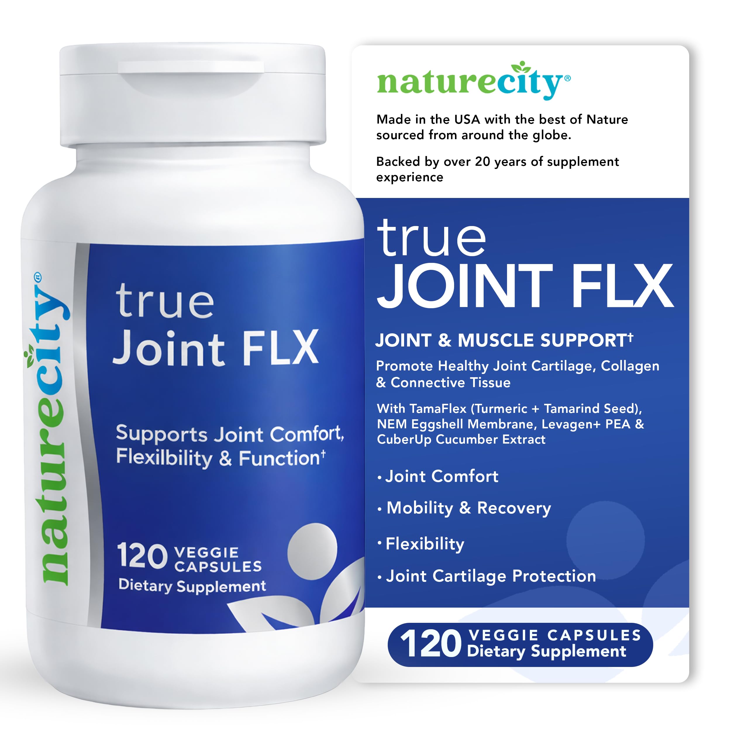 NatureCity True-Joint FLX Joint Supplement Formula (120 Capsules) | TamaFlex, NEM Eggshell Membrane, Levagen+ PEA & CuberUp | Supports Joint Comfort, Flexibility, Mobility, Function & Cartilage Health NatureCity buy supplements canada