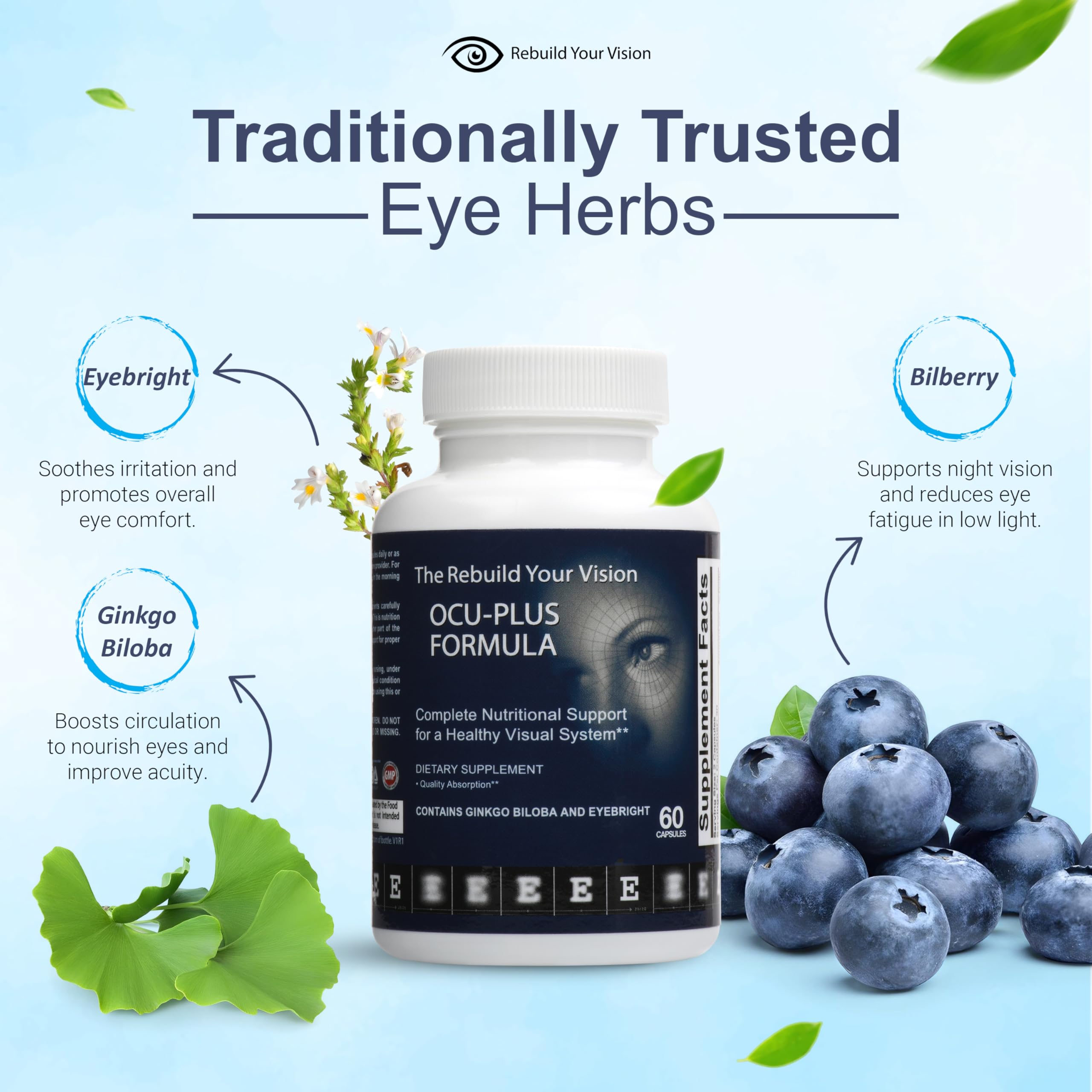 Rebuild Your Vision Ocu-Plus Formula – Eye Health Supplement with Lutein & Zeaxanthin – Supports Visual Clarity, Night Vision & Macular Health – with Bilberry, Ginkgo Biloba & NAC – 60 Capsules Rebuild Your Vision buy supplements canada