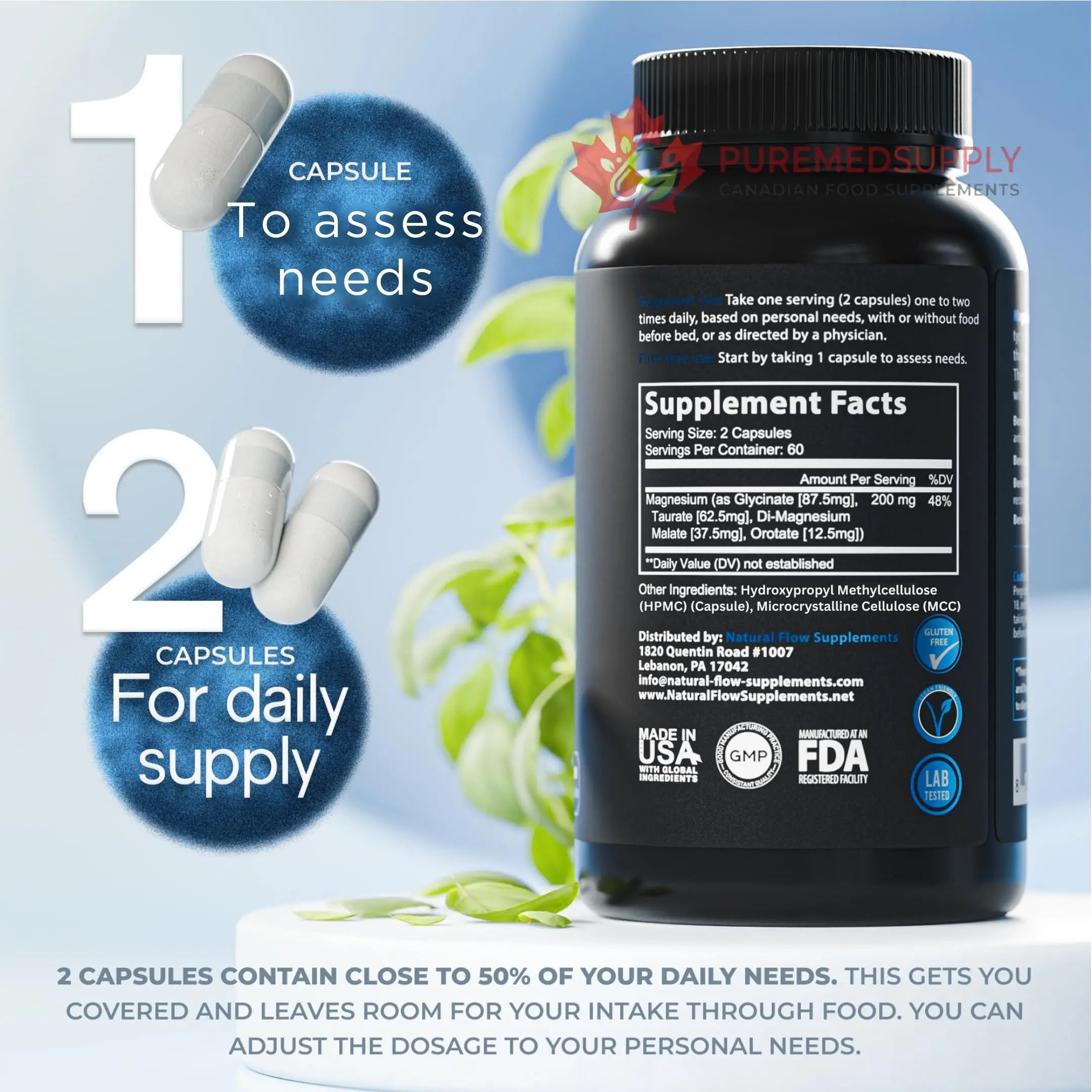 Natural Flow 4X Magnesium Supplement, Magnesium Glycinate, Taurate, Malate, Orotate Complex, Calm Sleep and Cramp Support Blend, No Mag Citrate or Oxide, 120 Capsules Natural Flow Supplements buy supplements canada