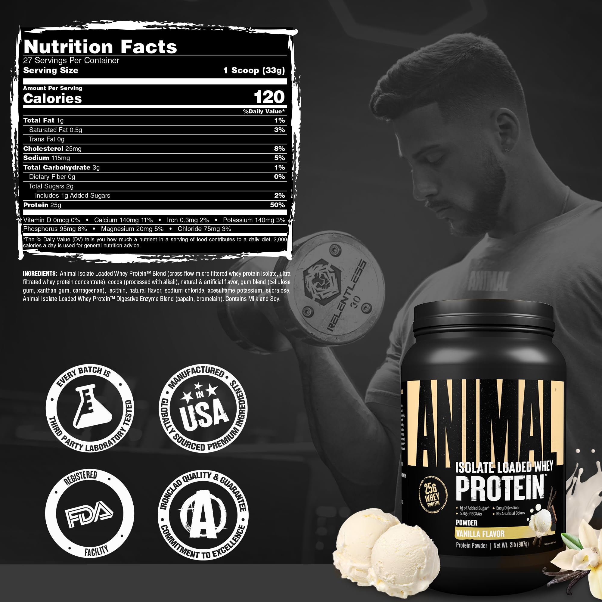 Animal Whey Isolate Protein Powder - Loaded for Pre & Post Workout Muscle Builder and Recovery with Digestive Enzymes for Men & Women - 25g Protein, Great Taste, Low Sugar - Vanilla 2 lbs Animal buy supplements canada