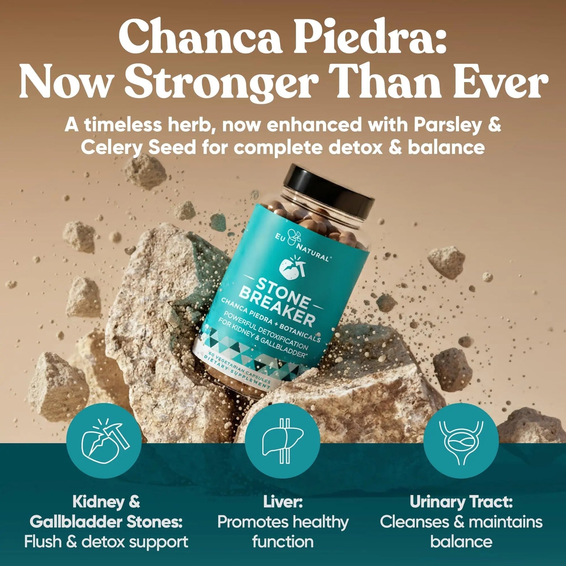 Chanca Piedra Stone Breaker - The Original Stone Breaking Formula with Celery Seed & Parsley - Supports Kidney, Gallbladder & Urinary Tract Cleansing to Help Flush Impurities - 60 Vegetarian Capsules Eu Natural buy supplements canada