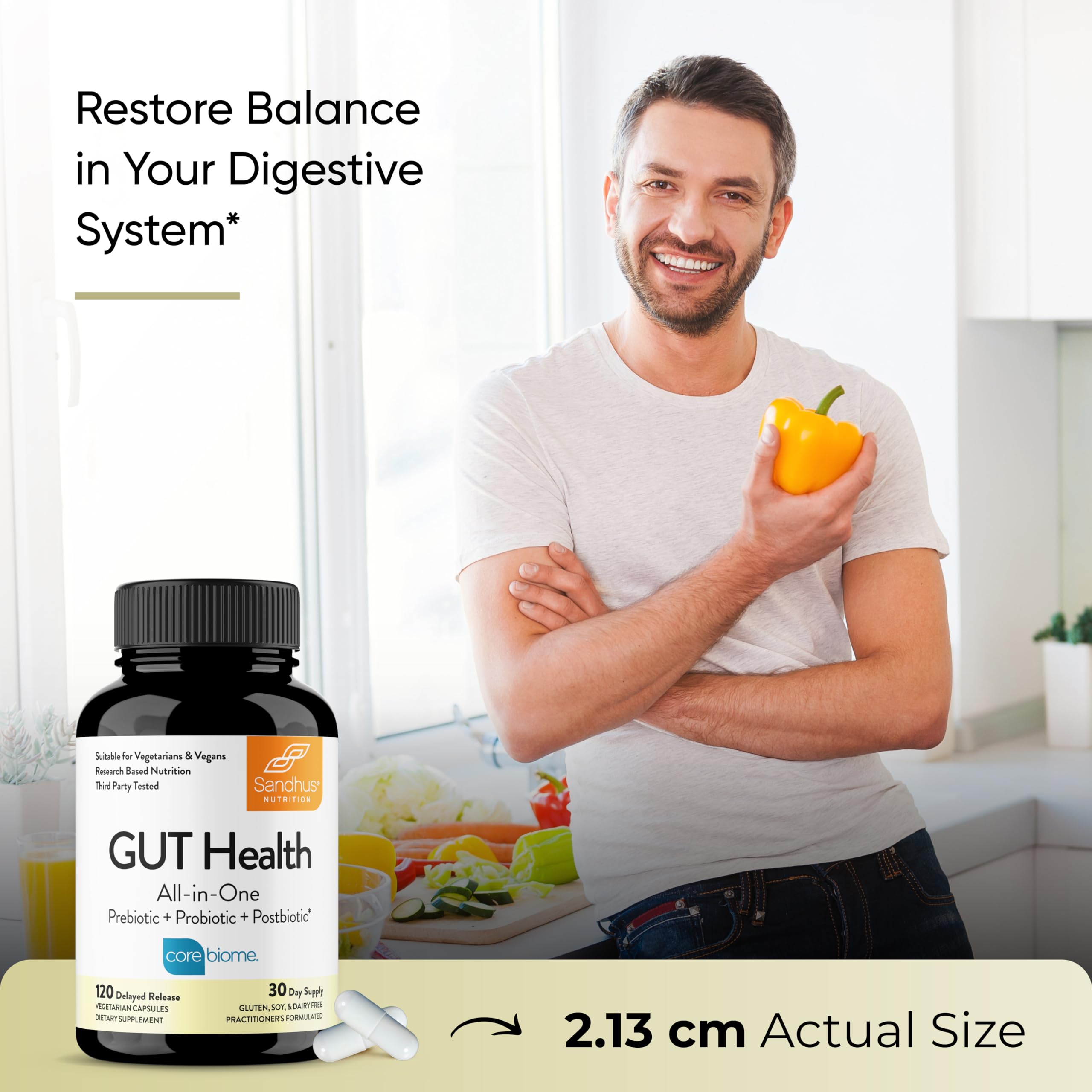 Sandhu's Gut Health - Prebiotic, Probiotic, Postbiotic & L-Glutamine | Digestive Health, Colon, Probiotic Total Supplements | 120 Delayed Release Capsules Sandhu's buy supplements canada