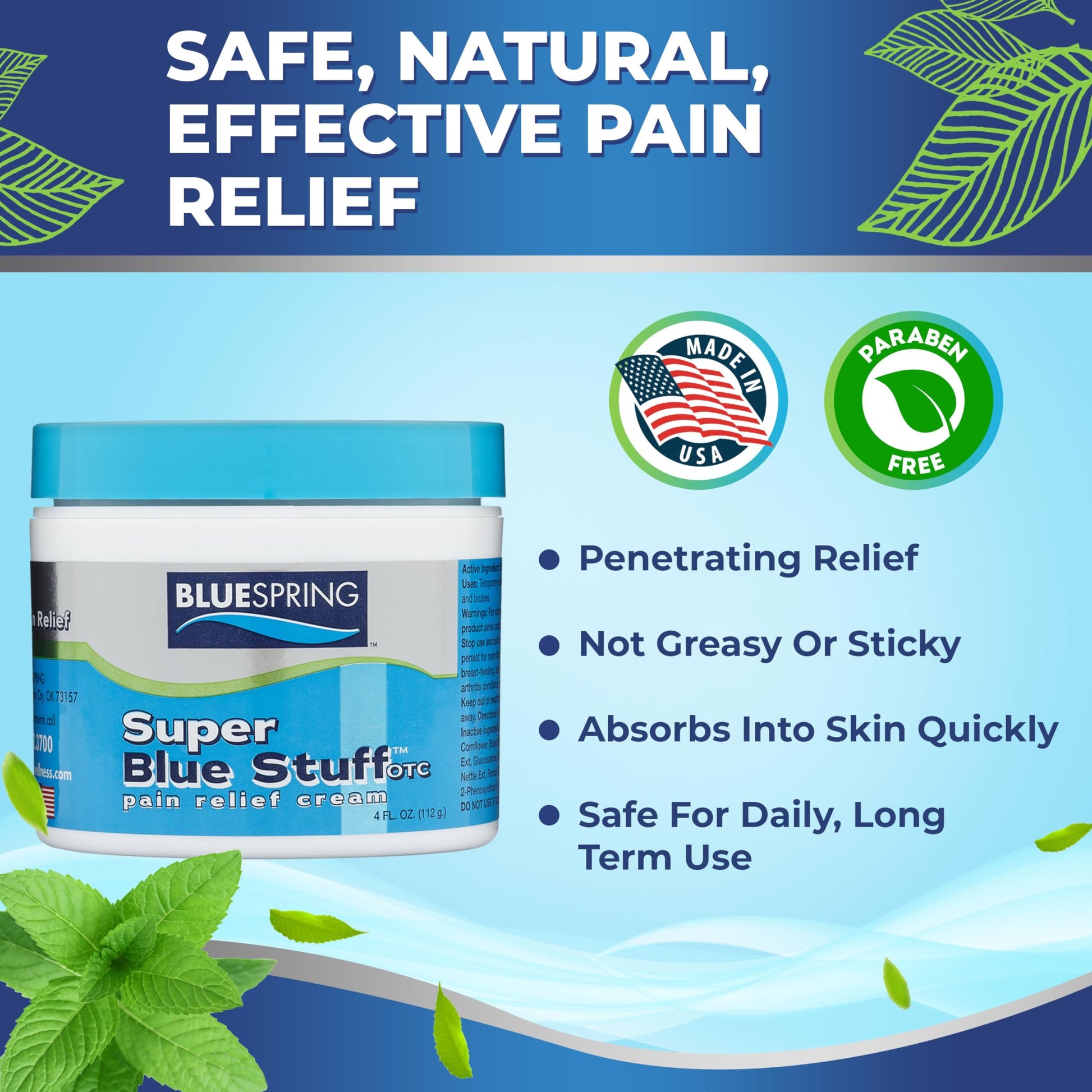 BLUESPRING Pain Relief Cream- Super Blue Stuff with Emu Oil, Arnica, Provides Maximum Arthritis Pain Relief- Anti Inflammatory Cream Goes Deep into the Skin- Great Muscle Rub and Relaxer Cream - 4 oz Emu Therapy buy supplements canada