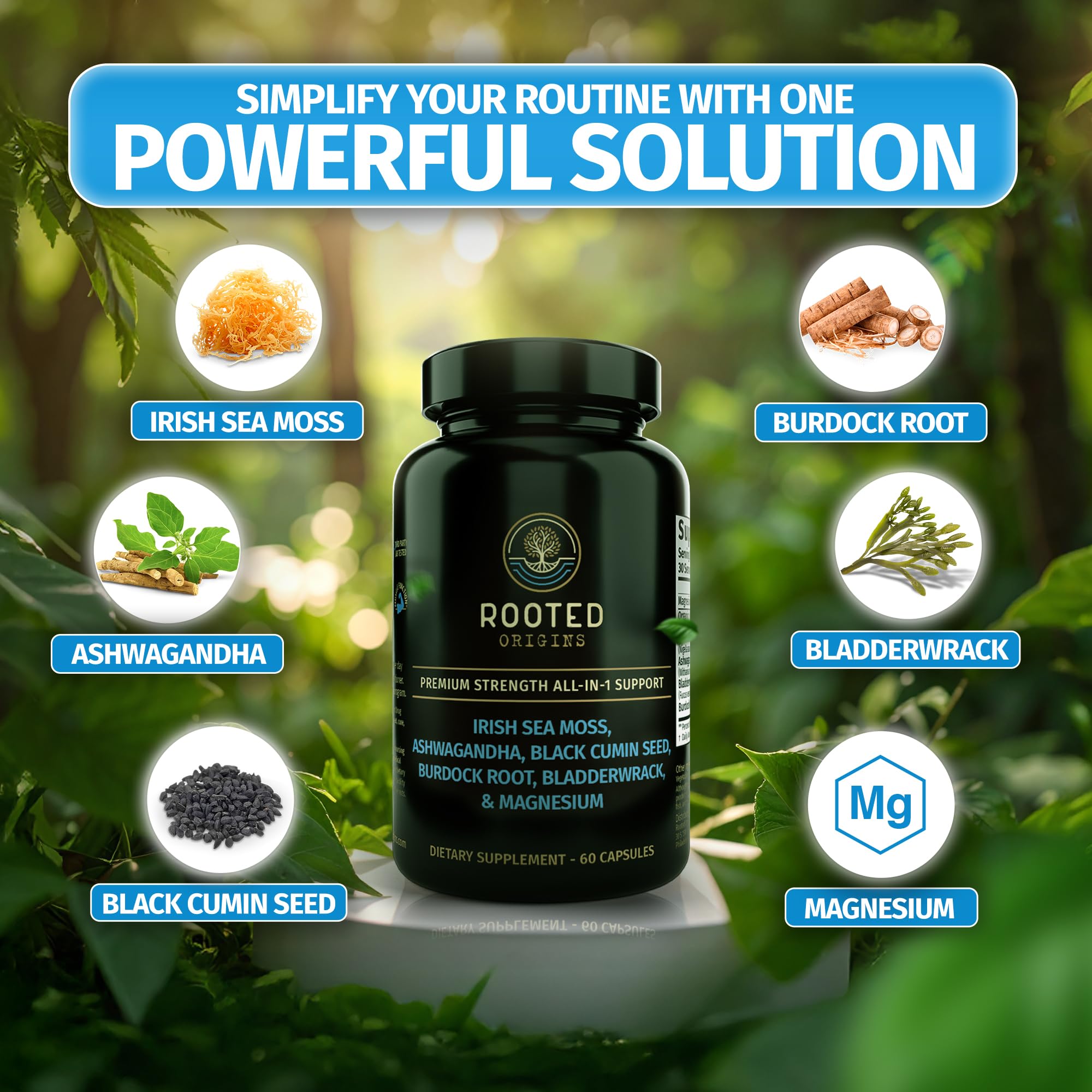 Rooted Origins Sea Moss Capsules – Irish Sea Moss Advanced, Magnesium, Ashwaghanda, Black Seed Oil, Burdock Root & Bladderwrack – Immune Support, Gut Health, Energy, & More – 60 Capsules Rooted Origins buy supplements canada