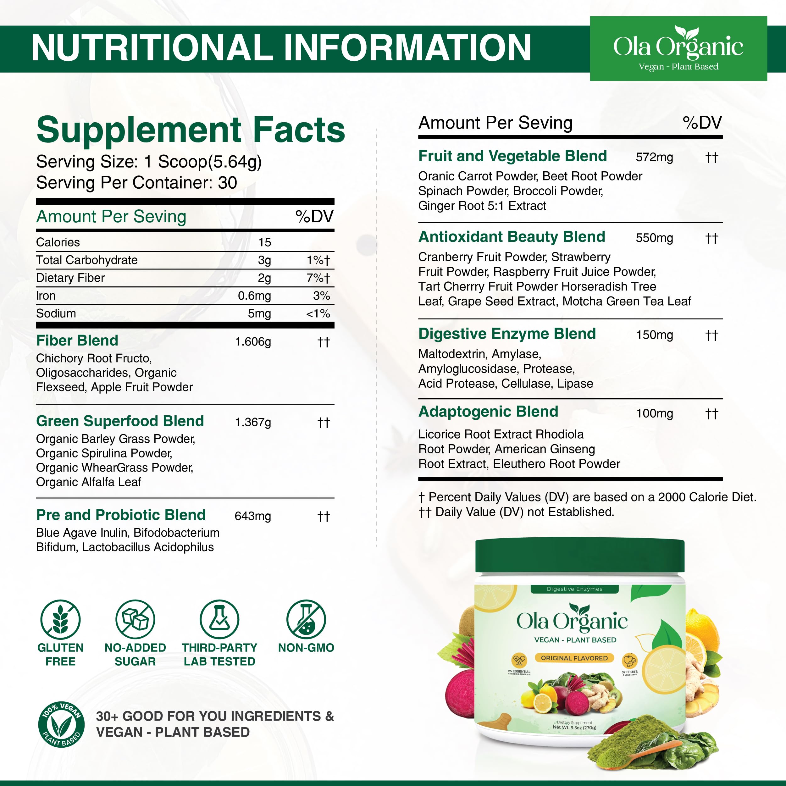 Ola Organic Greens Superfood Powder – Blend of 11 Cruciferous Vegetables with Phytonutrients – Supports Energy, & Immune Health Support – Non-GMO Vegetable Supplement (270g Jar) Ola Organic buy supplements canada