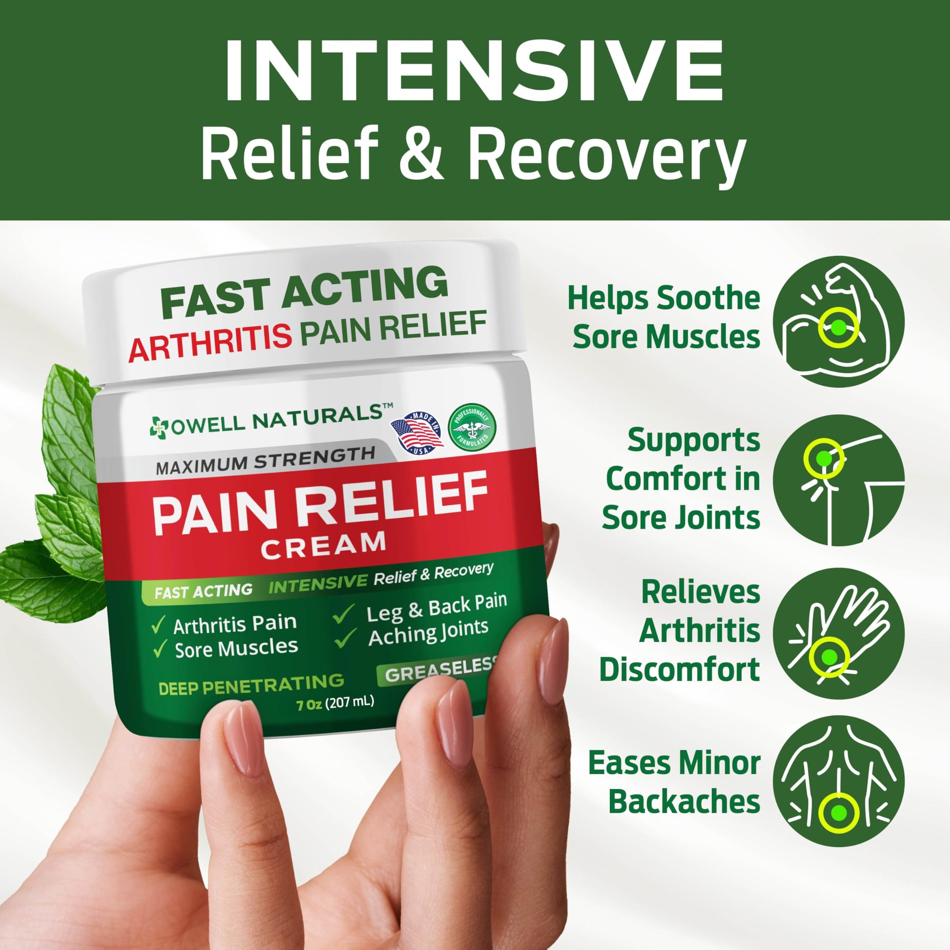 Owell Naturals Deep Penetrating Pain Relief Cream, Maximum Strength Formula for Joints & Muscles, Lower Back, Knees, Hands, Legs, Ankle – Fast Acting Comfort, 7 oz Owell Naturals buy supplements canada