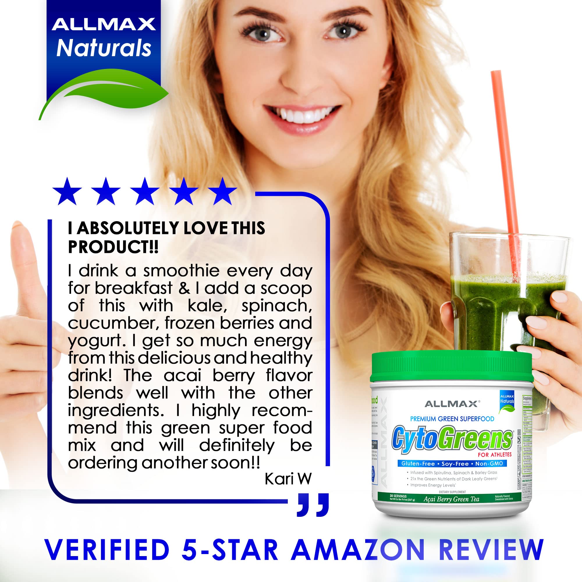 ALLMAX Naturals CytoGreens Super Greens Powder, Premium Green Superfood with Greens, Superfoods, Daily Greens Supplement, Acai Berry Green Tea, 14 Servings ALLMAX buy supplements canada