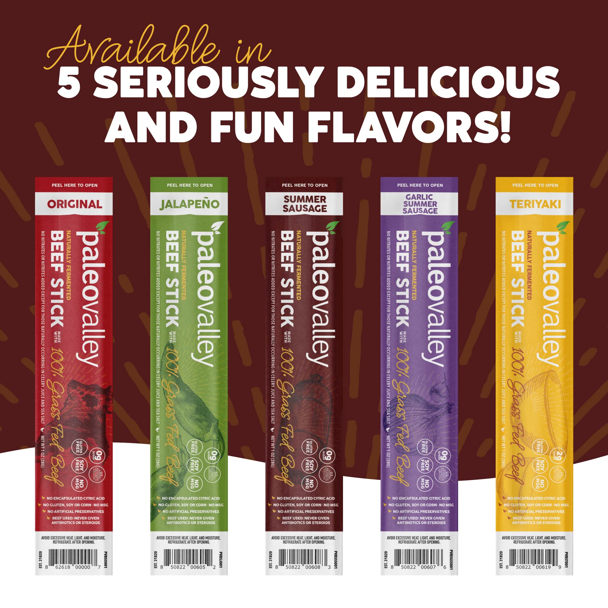 Paleovalley 100% Grass Fed Summer Sausage Beef Sticks - Delicious Gluten Free Beef Snack - High Protein Keto Friendly Paleovalley buy supplements canada