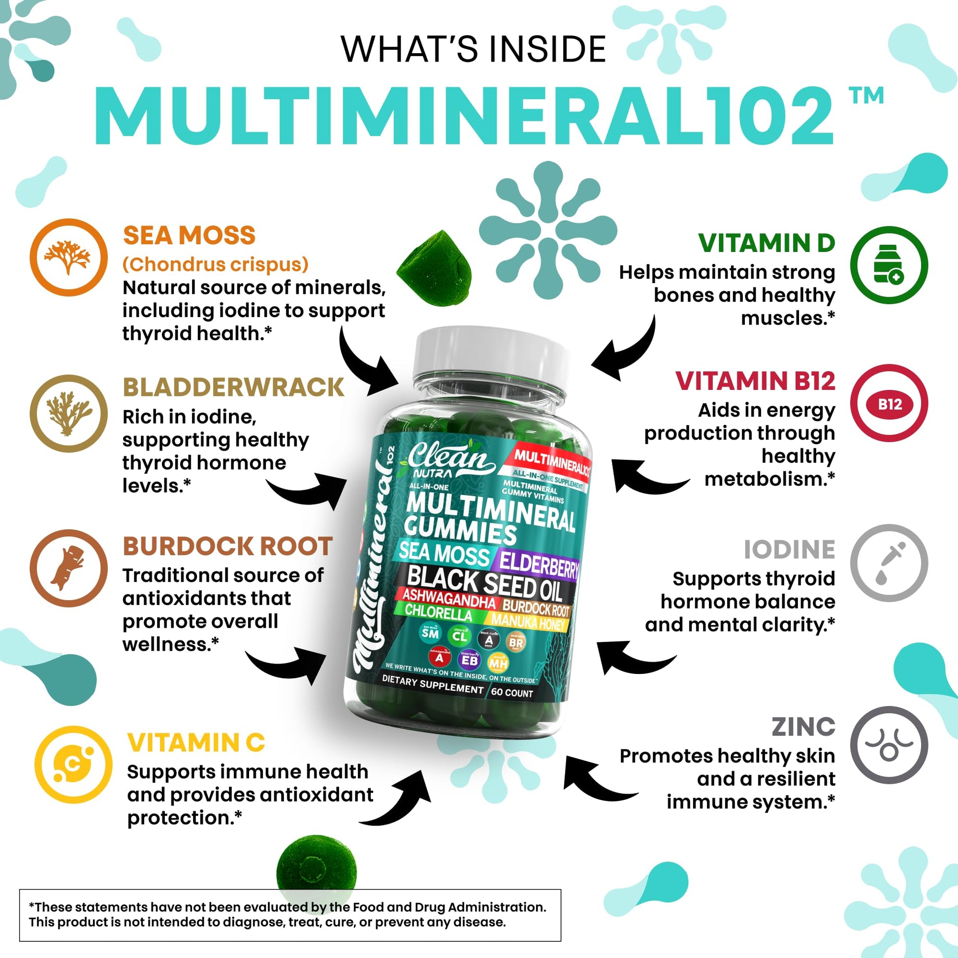 Sea Moss Gummies | Clinically Tested - Black Seed Oil Ashwagandha Elderberry Burdock Root Chlorella Manuka Honey - Vegan Irish Sea Moss Gummy Vitamins Clean Nutraceuticals buy supplements canada