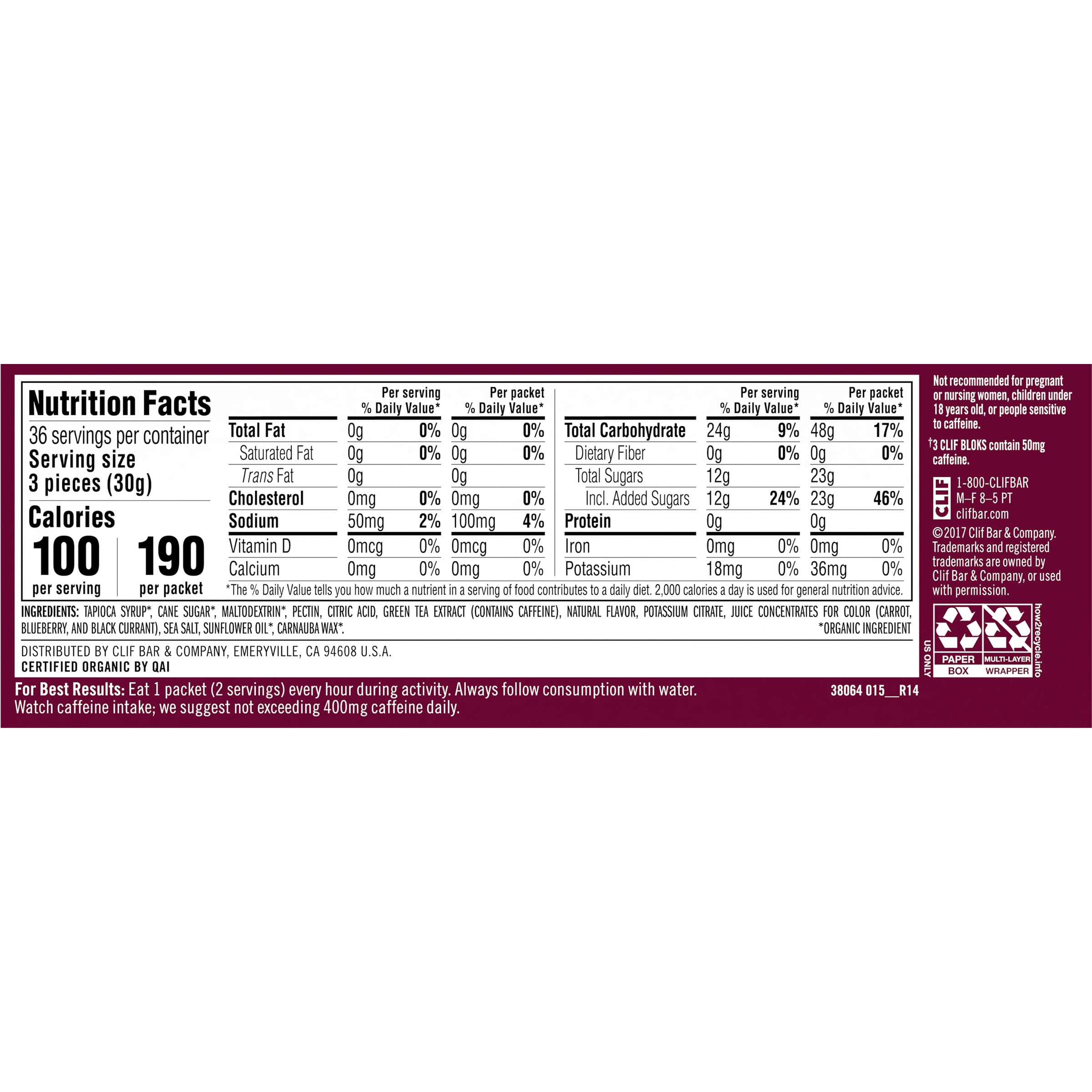 CLIF BLOKS - Black Cherry Flavor with Caffeine - Energy Chews - Non-GMO Clif Bar buy supplements canada