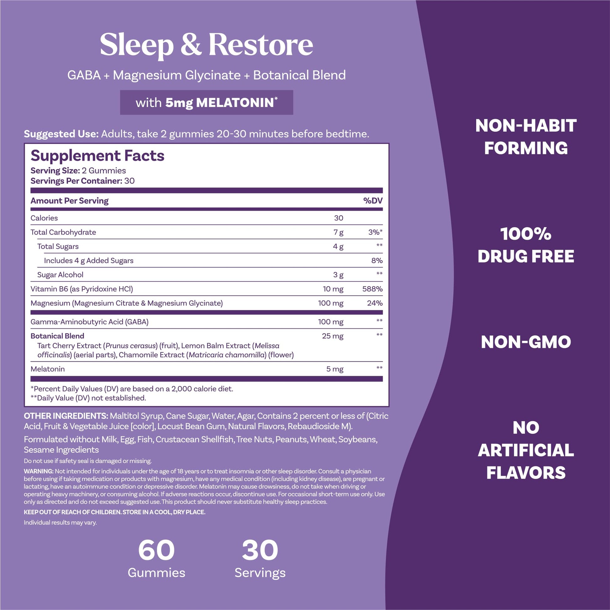 Natrol Sleep + Restore Magnesium Glycinate Blend Gummies with Melatonin 5mg - Calm Magnesium with GABA, Botanical Blend, Cherry Flavor, 60 Gummies Natrol buy supplements canada