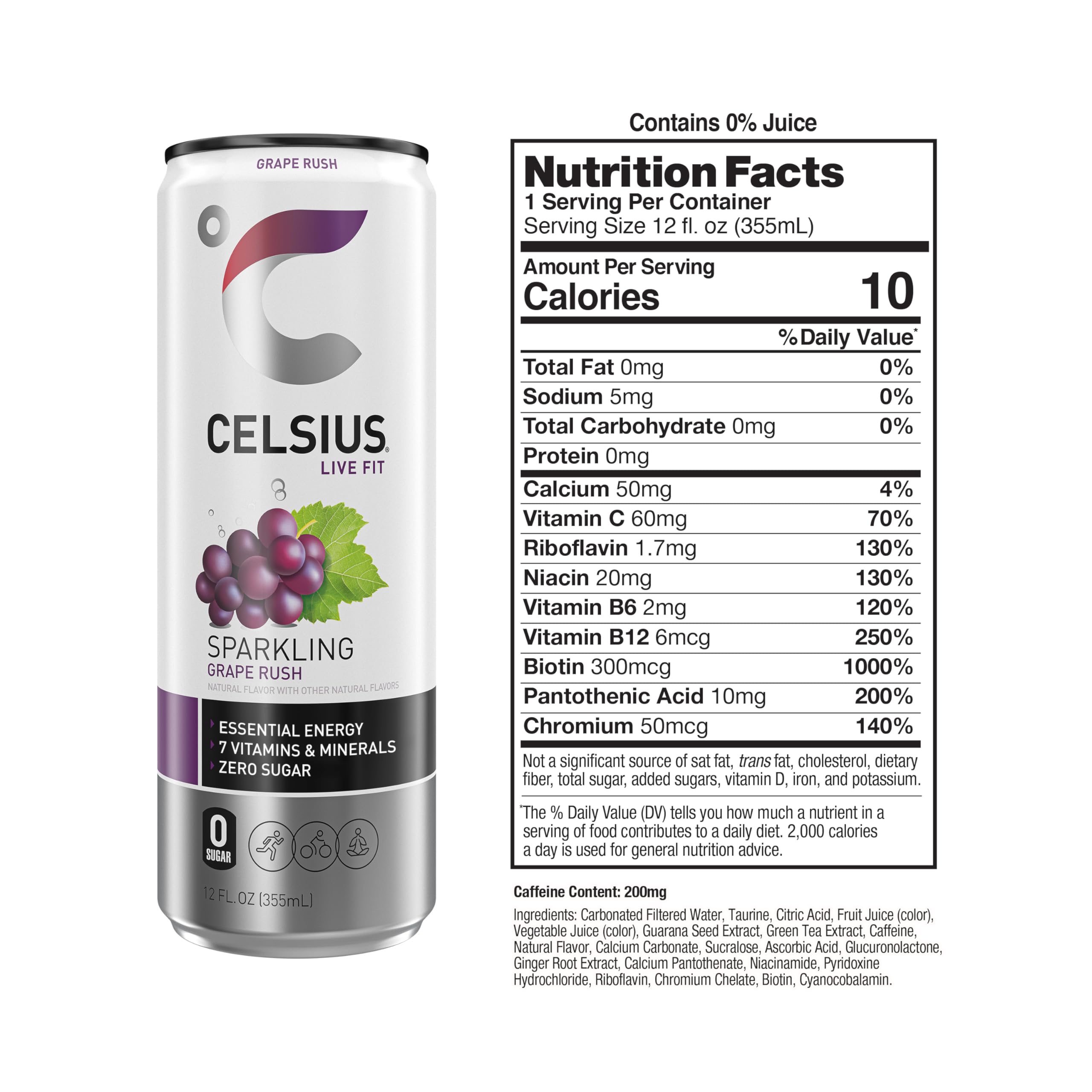 CELSIUS Sparkling Grape Rush, Functional Essential Energy Drink 12 Fl Oz (Pack of 12) CELSIUS buy supplements canada