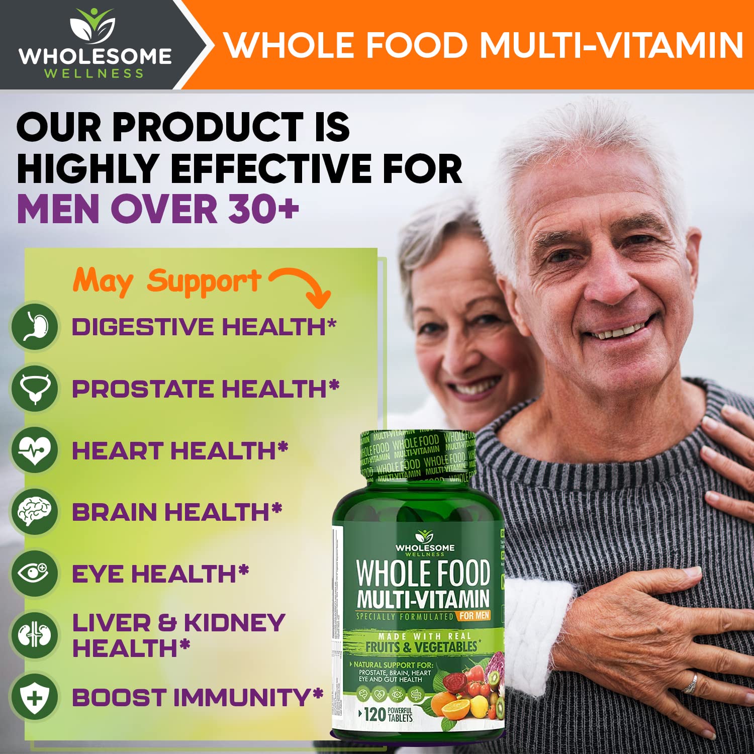 Whole Food Multivitamin for Men - Natural Multi Vitamins, Minerals, Organic Extracts Wholesome Wellness buy supplements canada
