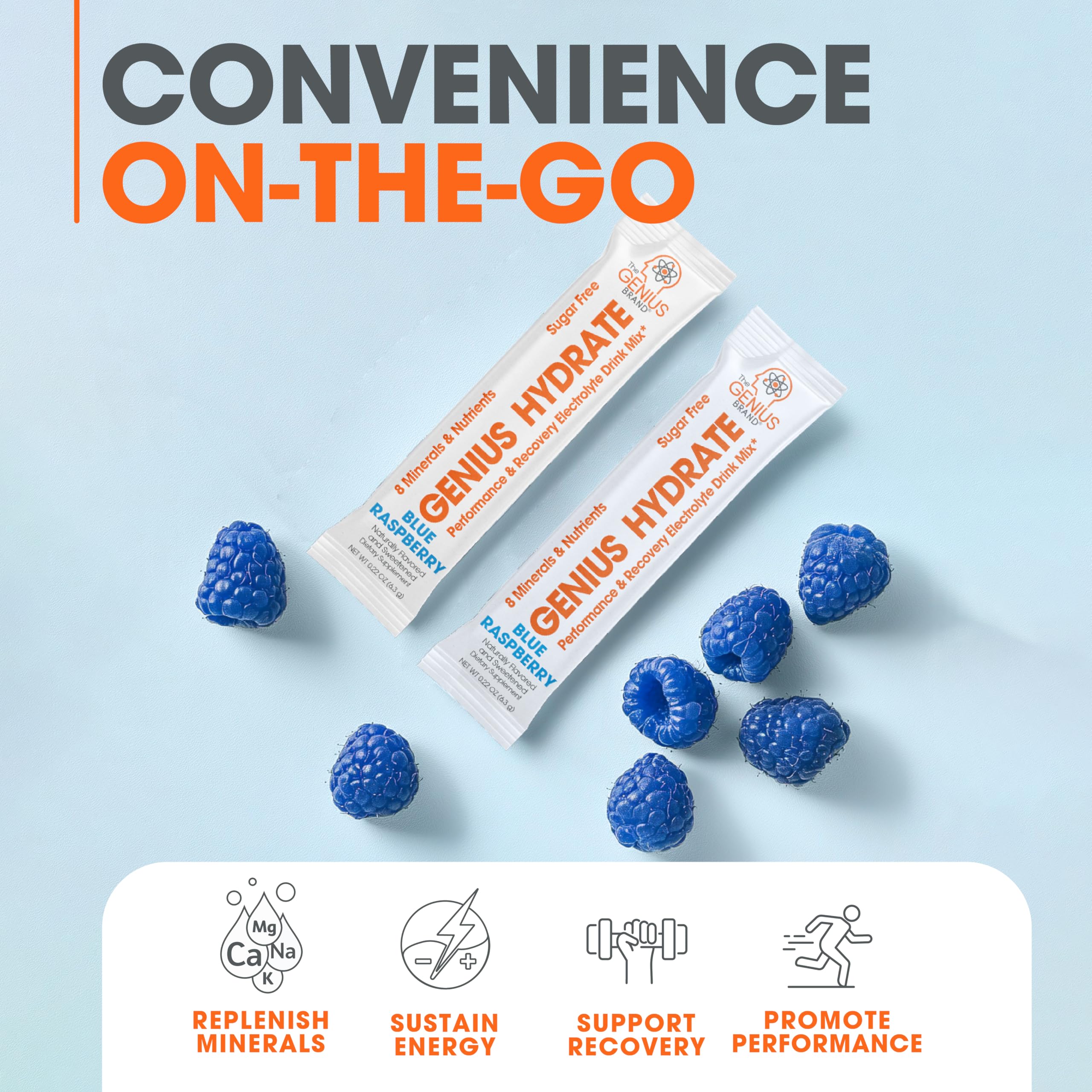 The Genius Brand - Genius Hydrate Stick Pack Powder Drink Mix – Blue Raspberry Flavor, Natural Electrolyte Booster with Coconut Water & Potassium for Ultimate Hydration - 20 Packets The Genius Brand buy supplements canada