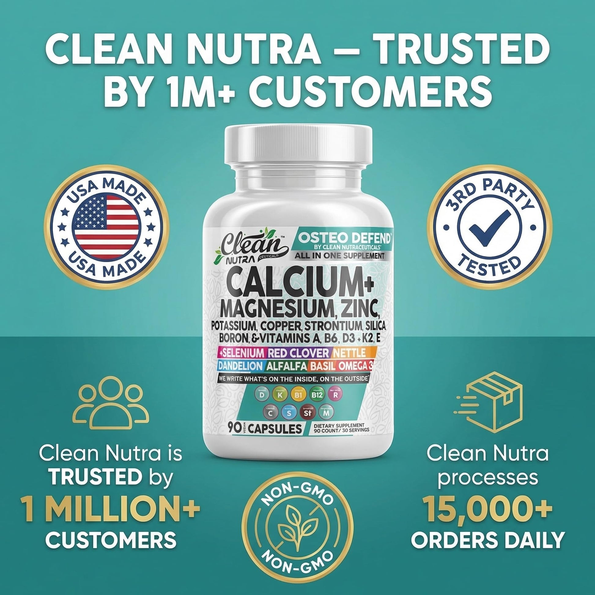 Allin1 Calcium Magnesium Zinc Supplement with Potassium, Copper, Strontium, Silica, Vitamin D3 K2, Boron, Vitamin B1 B12 Red Clover Herb Alfalfa Basil Pills for Men Clean Nutraceuticals buy supplements canada