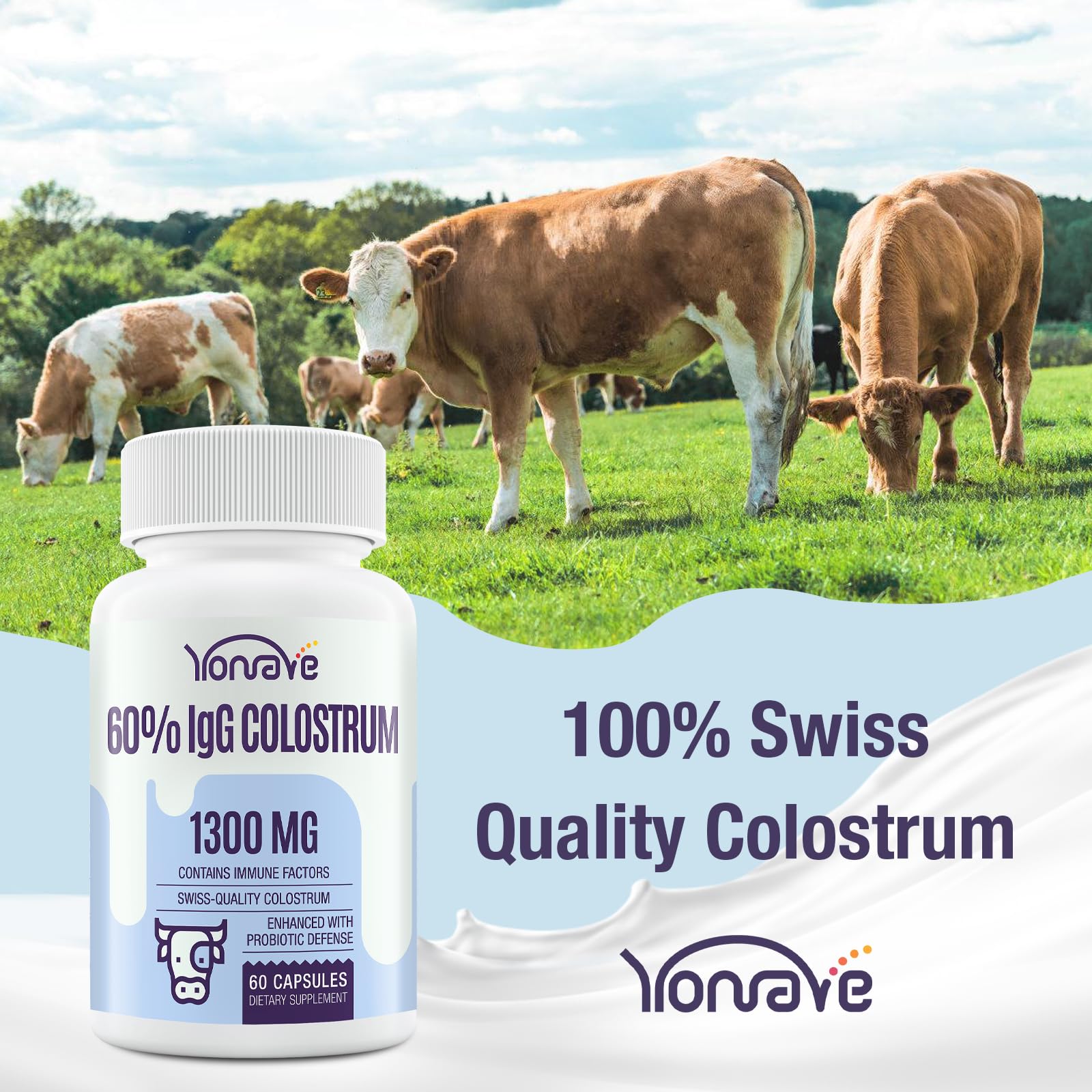 Yonrave Bovine Colostrum Capsules Supplement 1300mg - Extra High 60% IgG Bovine Colostrum - Gut, Bone, Exercise, Immune - 60 Capsules Yonrave buy supplements canada