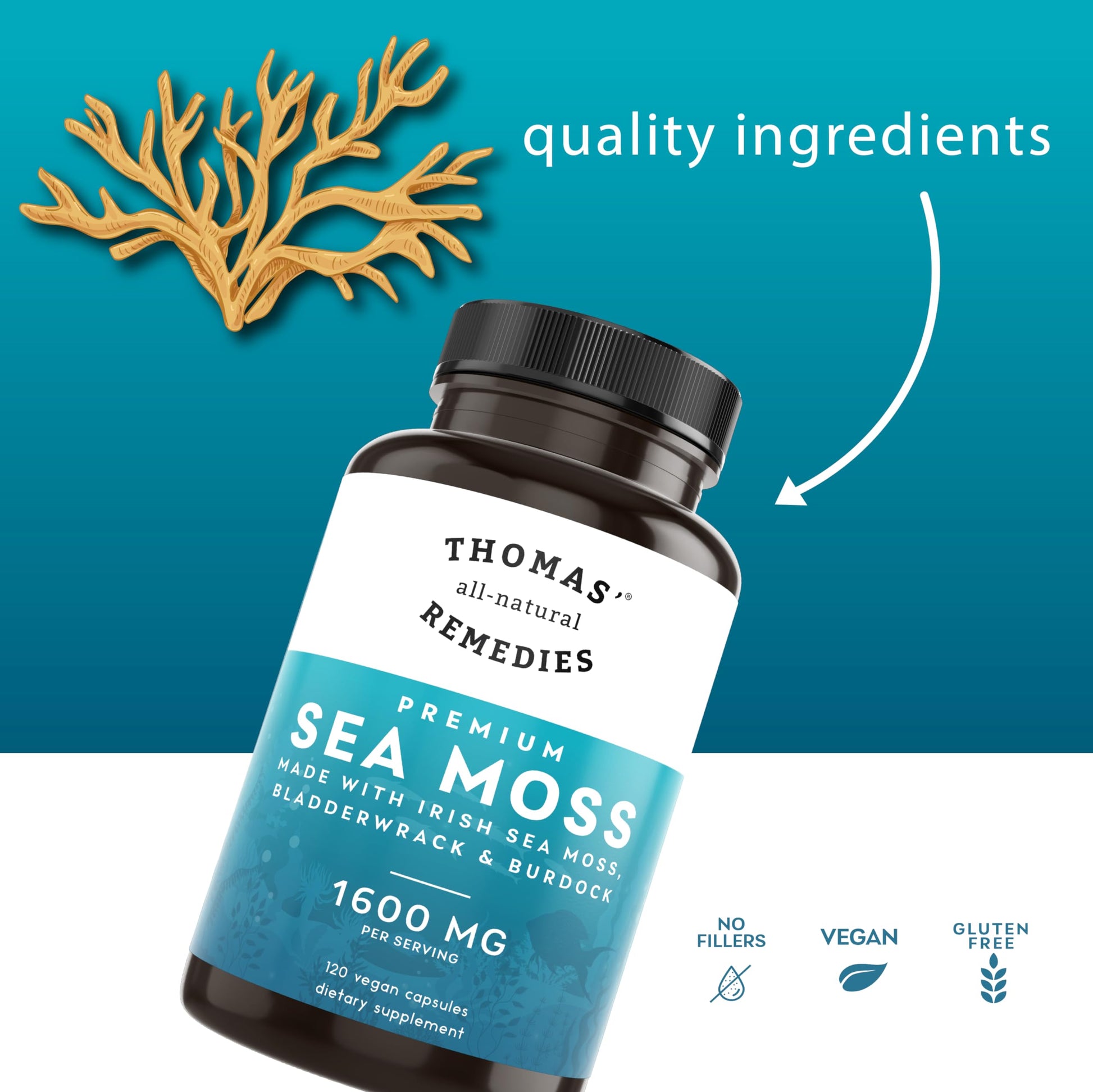 Thomas' all-natural Remedies Irish Sea Moss Capsules, Sea Moss with Bladderwrack & Burdock Root Organic for Gut Health, Digestion, Energy & Immune Support, 120 Seamoss Pills Thomas' all-natural Remedies buy supplements canada