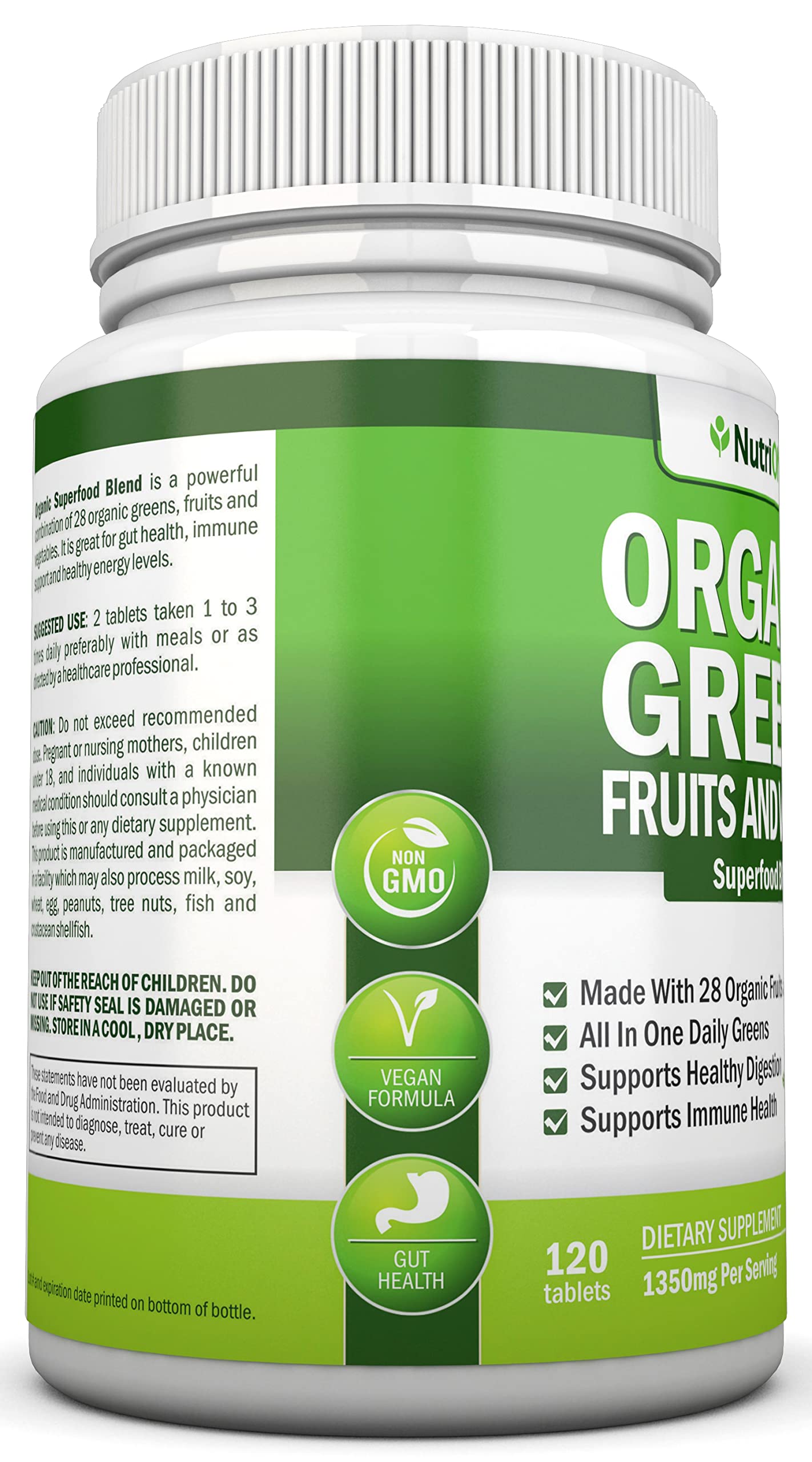 Organic Super Greens Capsules - Fruit And Vegetable Supplements - 120 Count - 28 USDA Organic & Vegan Premium Ingredients - Superfood Blend For Immune Health, Digestion & Energy - Whole Food Vitamins NutriONN buy supplements canada