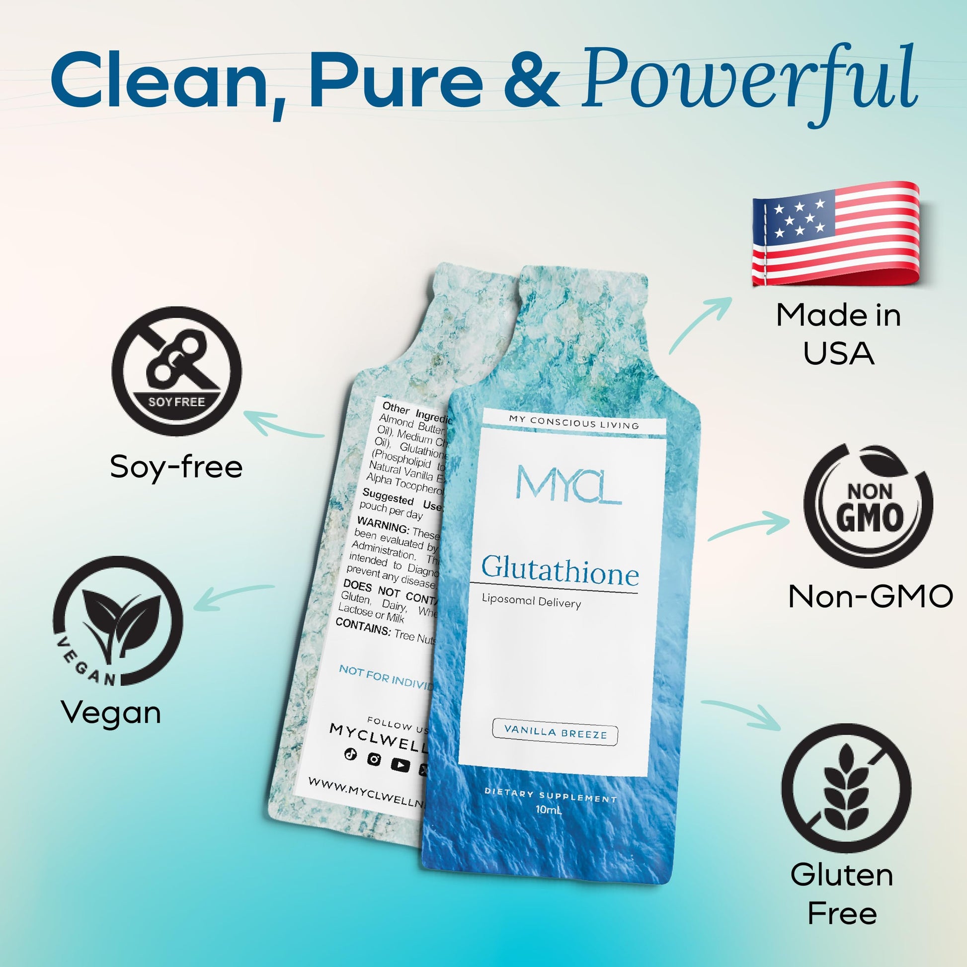 MYCL Liposomal Glutathione Supplement Squeeze Packs – Vitamin E and MCT Oil – Skin, Hair and Nail Health– High Absorption - Vanilla Almond – 30 Single-Serve Packets MYCL buy supplements canada