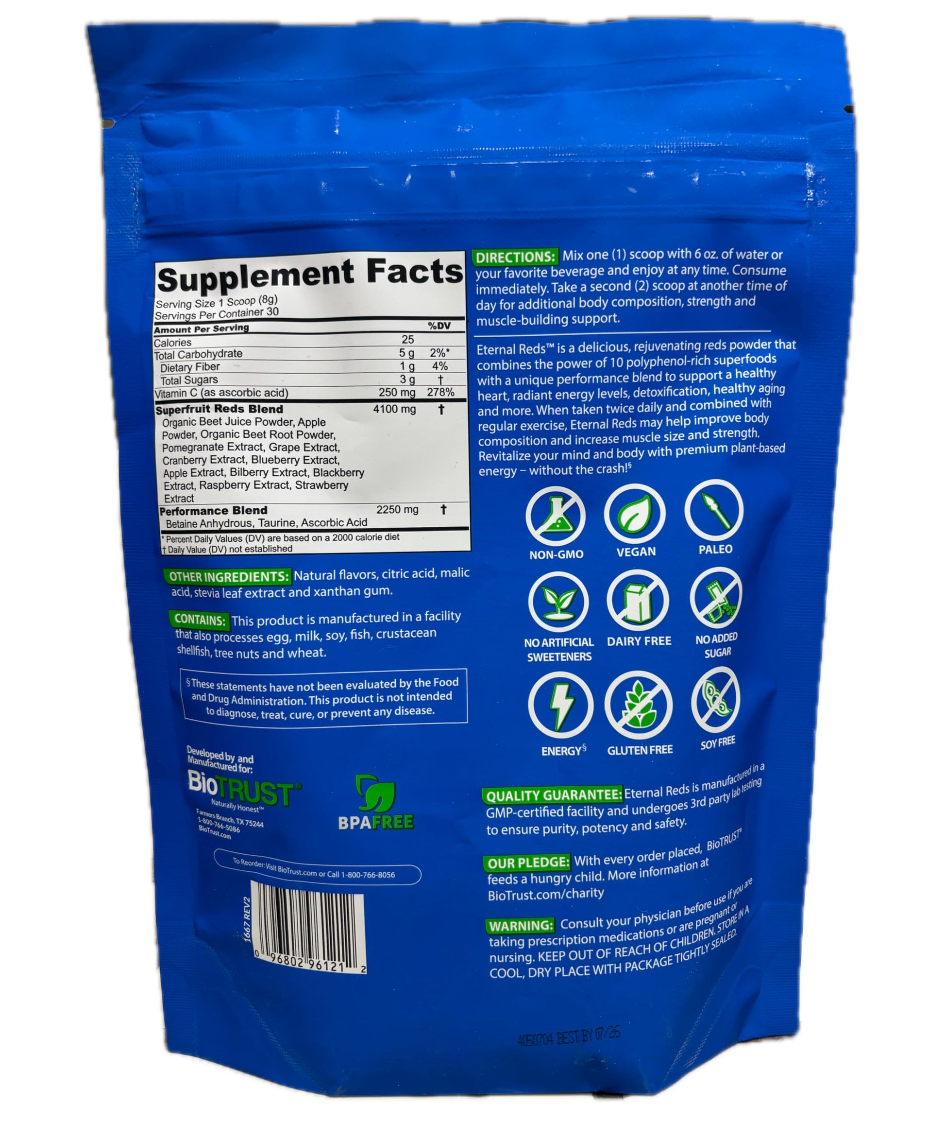 BioTrust Eternal Reds, Red Superfoods Powder, Support for Heart Health and Circulation, Energy, Stamina, No Added Sugar or Caffeine, Naturally Flavored and Sweetened, Berry Flavor (30 Servings) BioTrust buy supplements canada