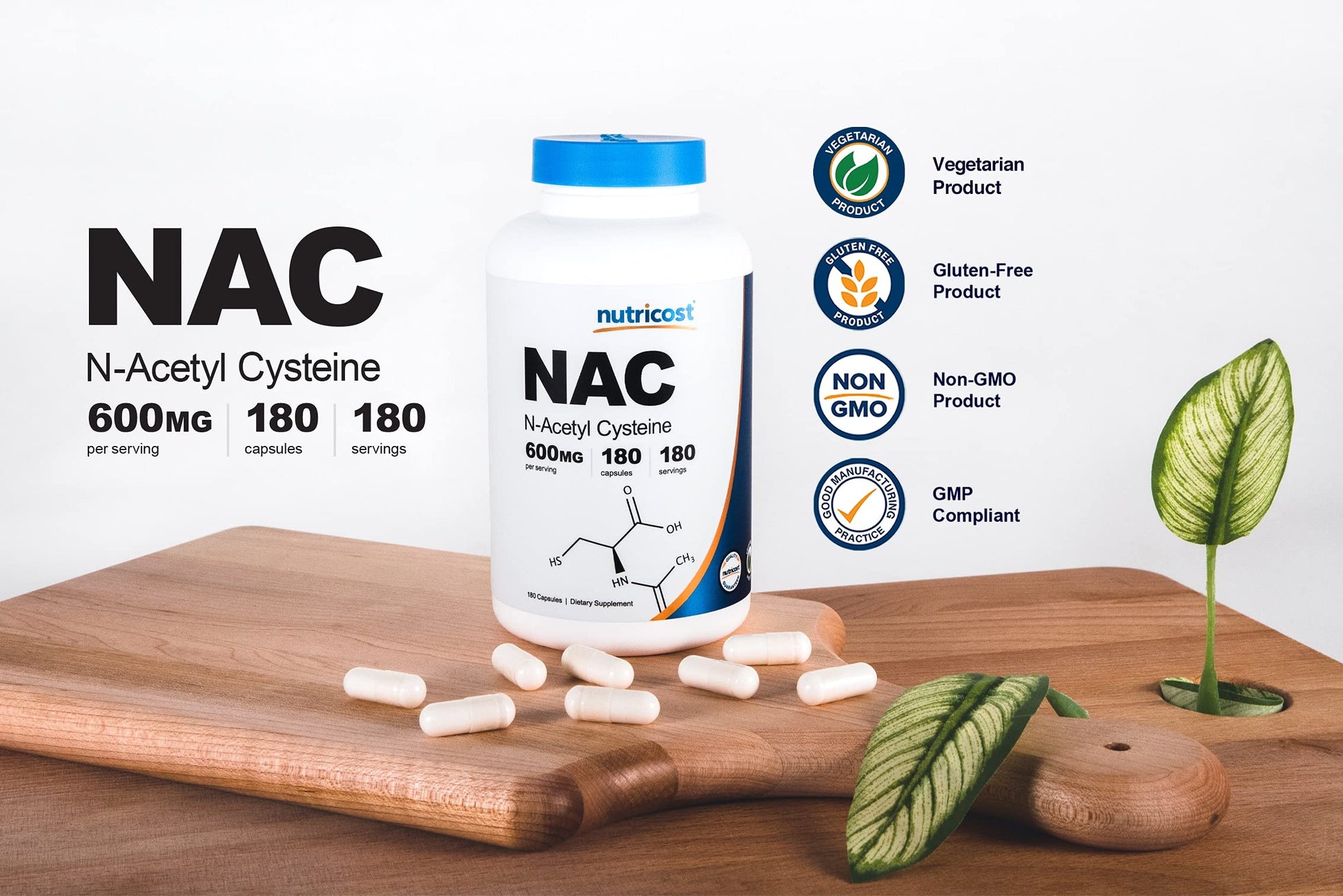 Nutricost N-Acetyl L-Cysteine (NAC) 600mg, 180 Capsules - Non-GMO, Gluten Free Nutricost buy supplements canada