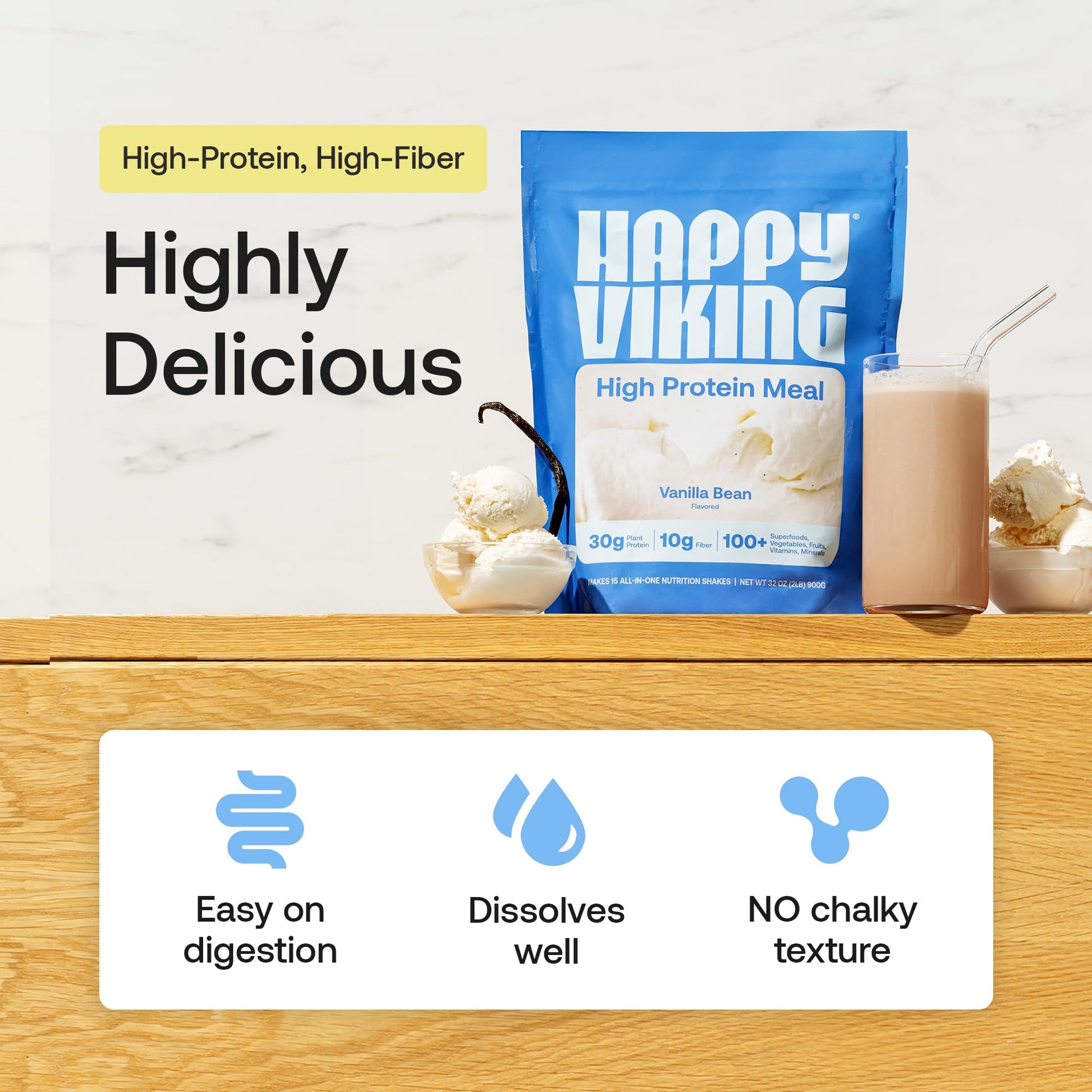 Happy Viking Plant-Based Protein Powder +100 Superfoods Vanilla Meal Replacement Shake, Created by Venus Williams, 30g Plant Protein, 10g Fiber, Vegan, Gluten-Free, Non-GMO, 15 Meals Happy Viking buy supplements canada