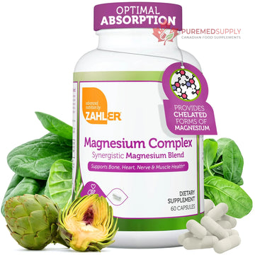 Zahler Magnesium Complex Supplement - Multi Magnesium Supplement Blend with Magnesium Glycinate, Malate, Aspartate, Taurinate and Oxide Plus Vitamin B6 - Bone Nerve Heart & Muscle Health (60 Capsules) Zahler buy supplements canada