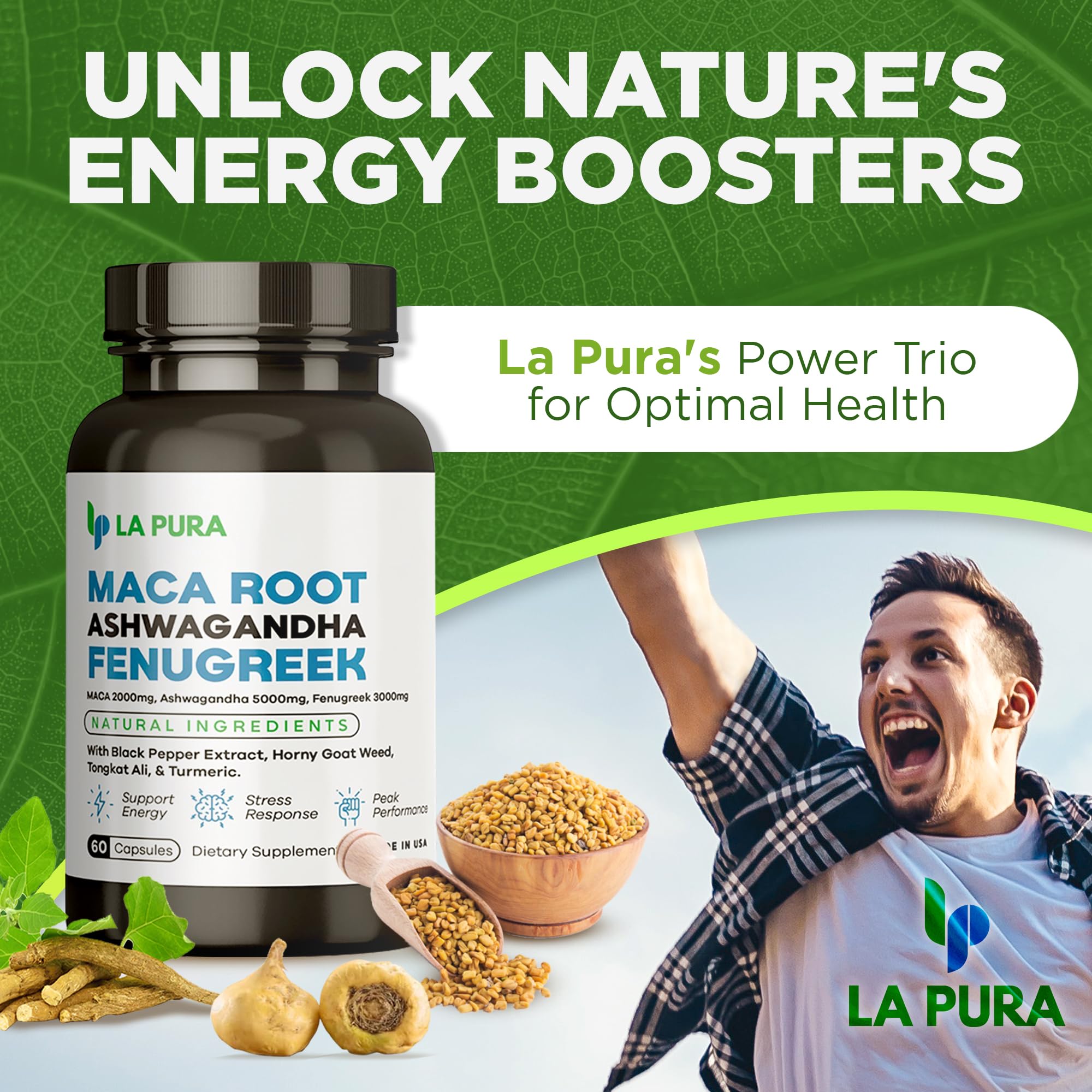 LaPura Ashwagandha 5000mg Maca Root 2000mg Fenugreek 3000mg Supplement LaPura buy supplements canada