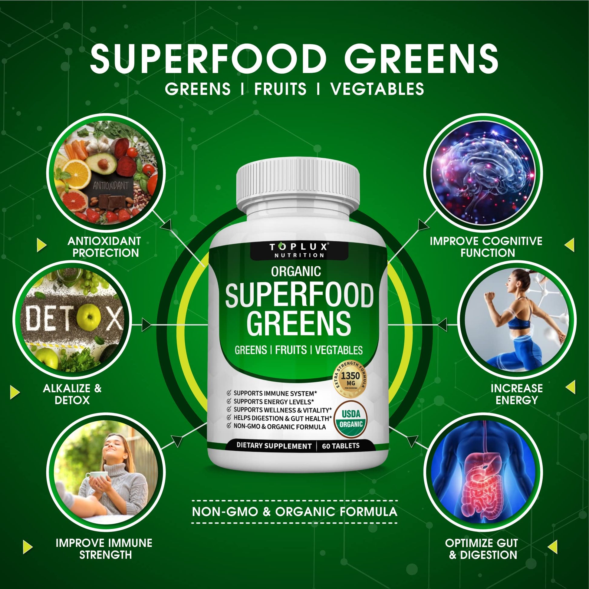 Organic Super Greens Capsules Superfood Fruit Veggie Supplement - 28 Powerful Natural Toplux buy supplements canada