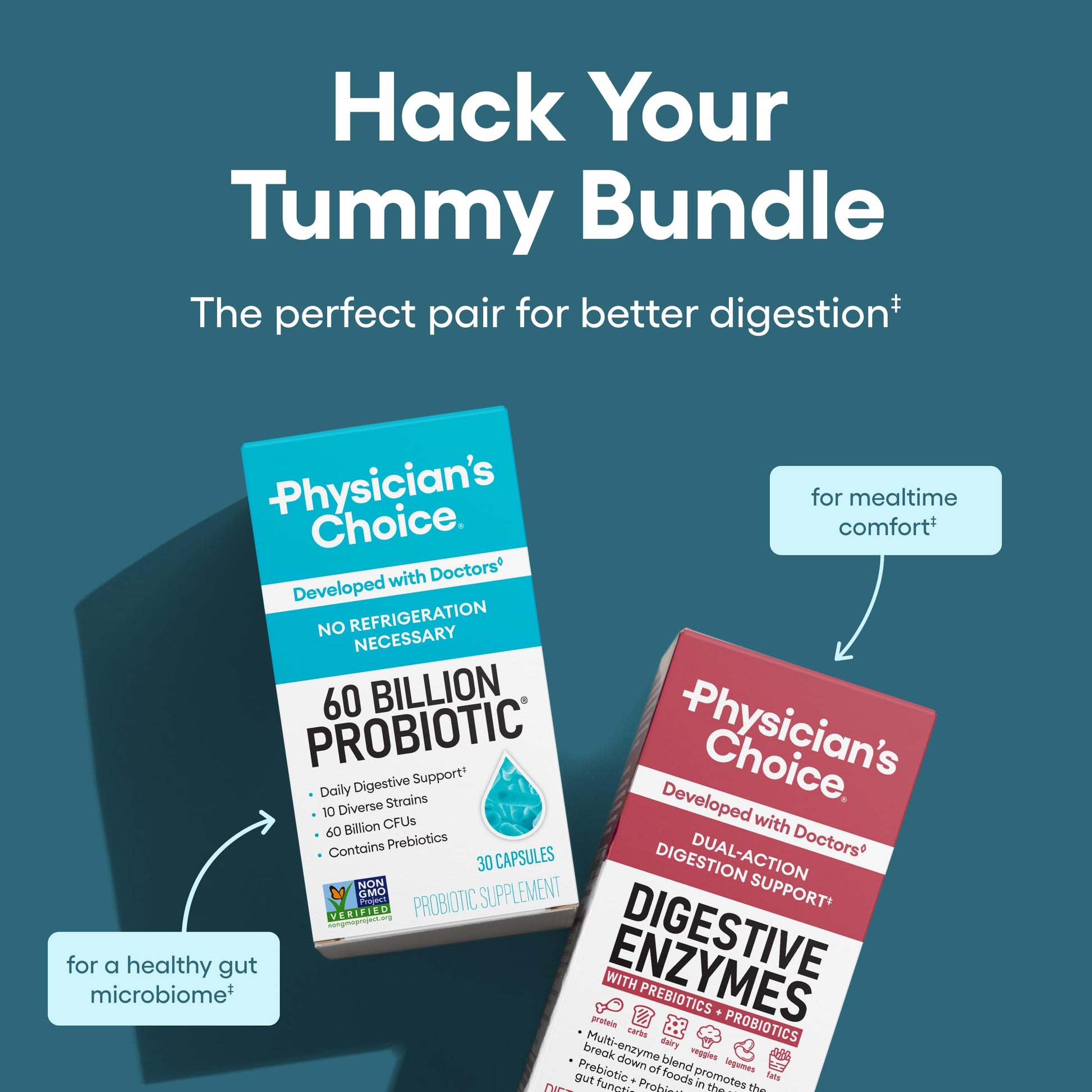 Physician's CHOICE Advanced Gut Health Bundle: 60 Billion Probiotics 30ct + Digestive Enzymes 60ct for Digestive, Gut, and Immune Health Supports Occasional Constipation, Diarrhea, Gas, and Bloating Physician's CHOICE buy supplements canada