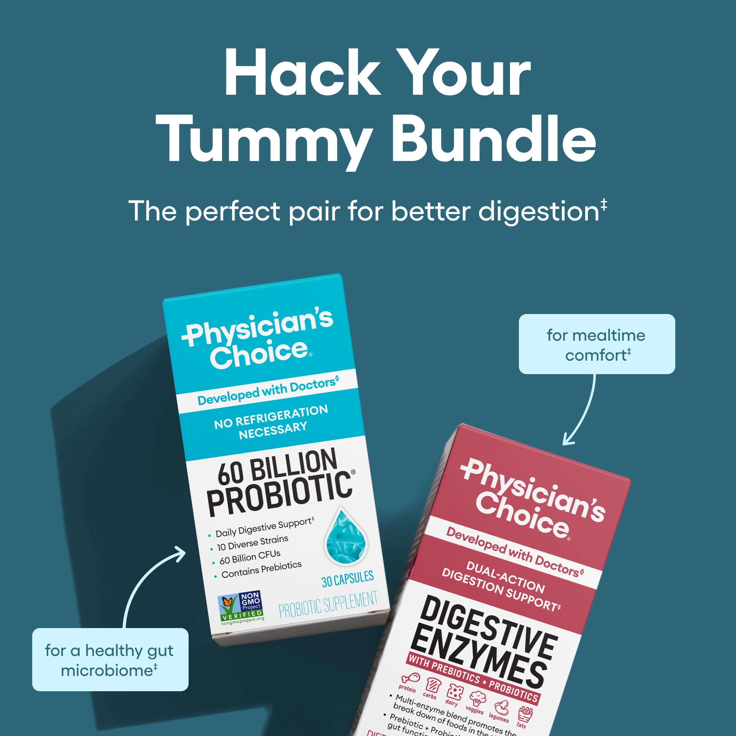 Physician's CHOICE Advanced Gut Health Bundle: 60 Billion Probiotics 30ct + Digestive Enzymes 60ct for Digestive, Gut, and Immune Health Supports Occasional Constipation, Diarrhea, Gas, and Bloating Physician's CHOICE buy supplements canada