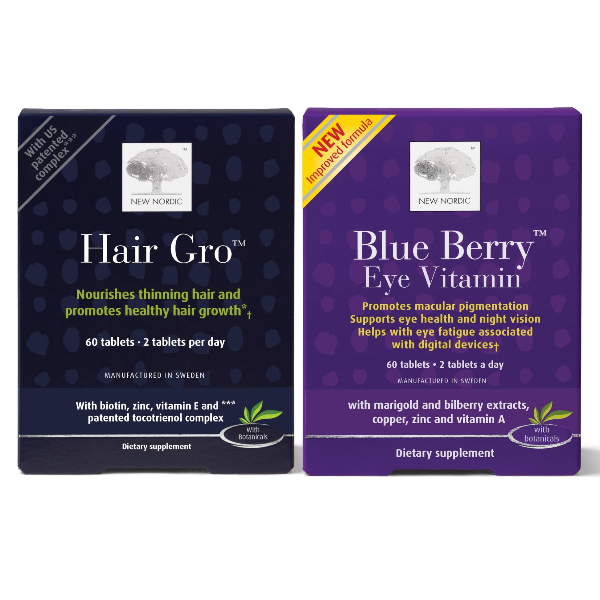 NEW NORDIC Hair & Eye Support Tablets Bundle, Hair GRO Natural Hair Growth and Blue Berry Eye Vitamin Supplements NEW NORDIC buy supplements canada